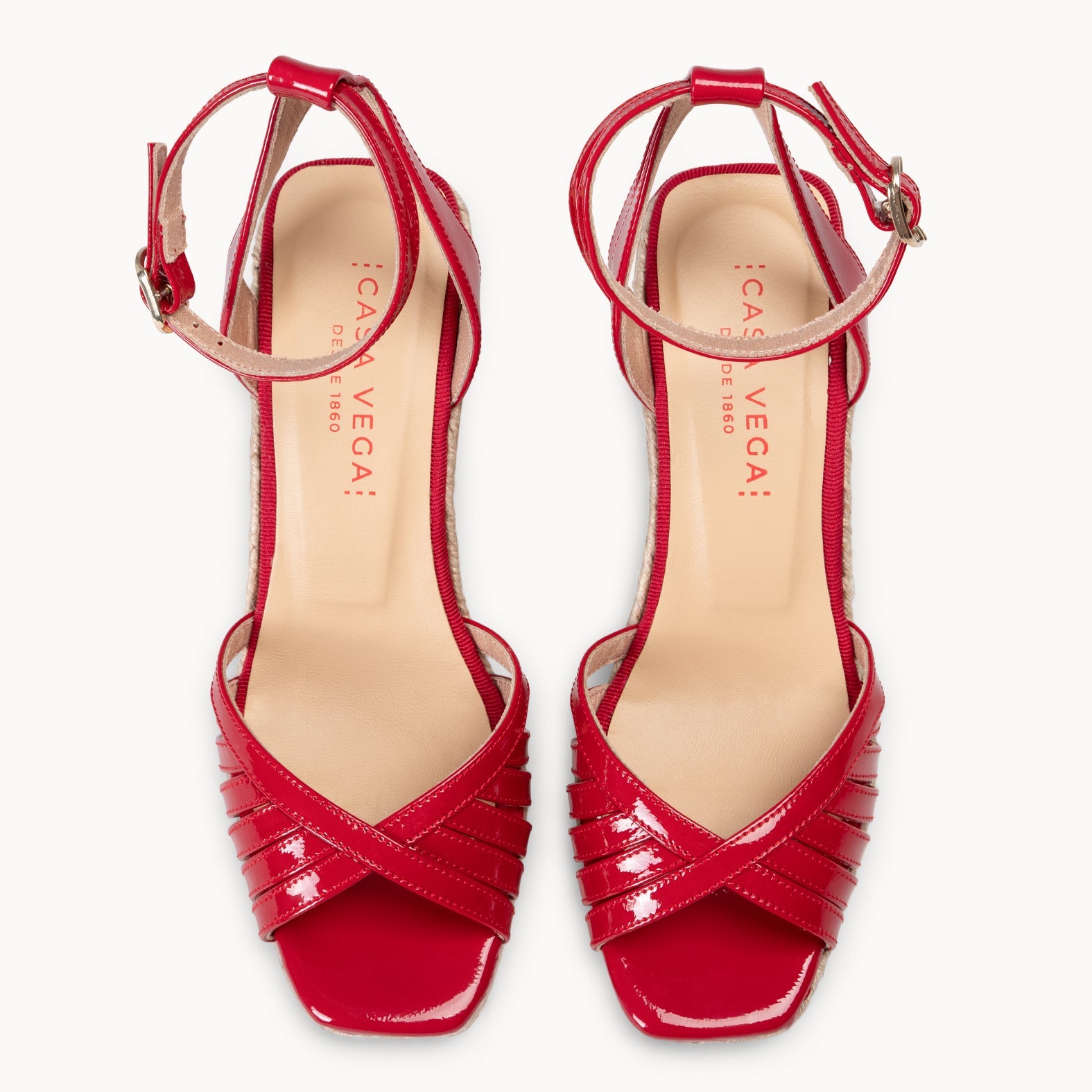 ISABEL - SANDALIAS ROJAS DE TIRAS CRUZADAS CON CUÑA