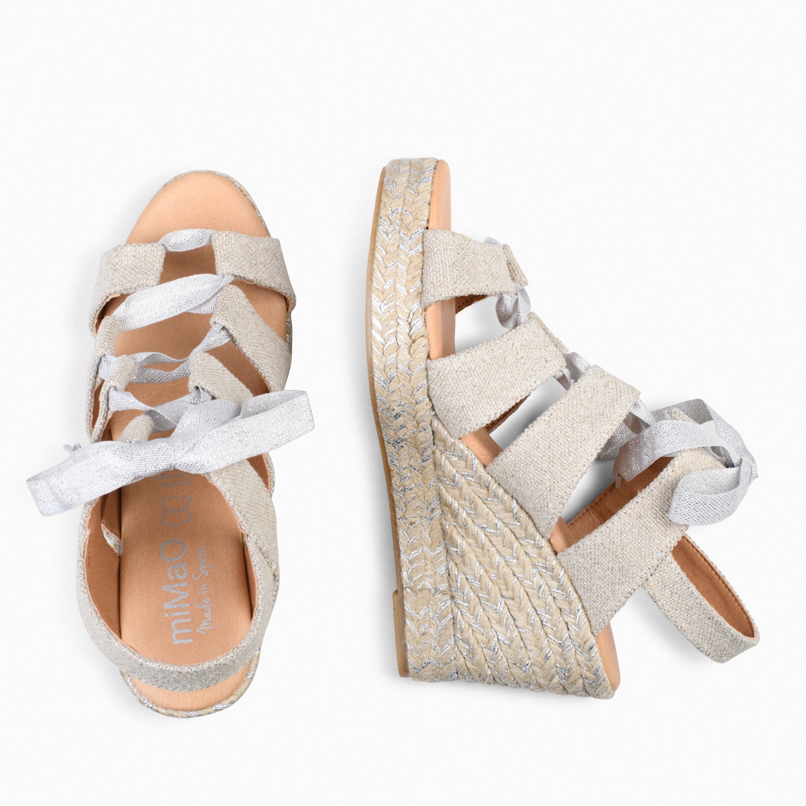 ROMANA – Cuñas altas de hilo de lurex PLATA
