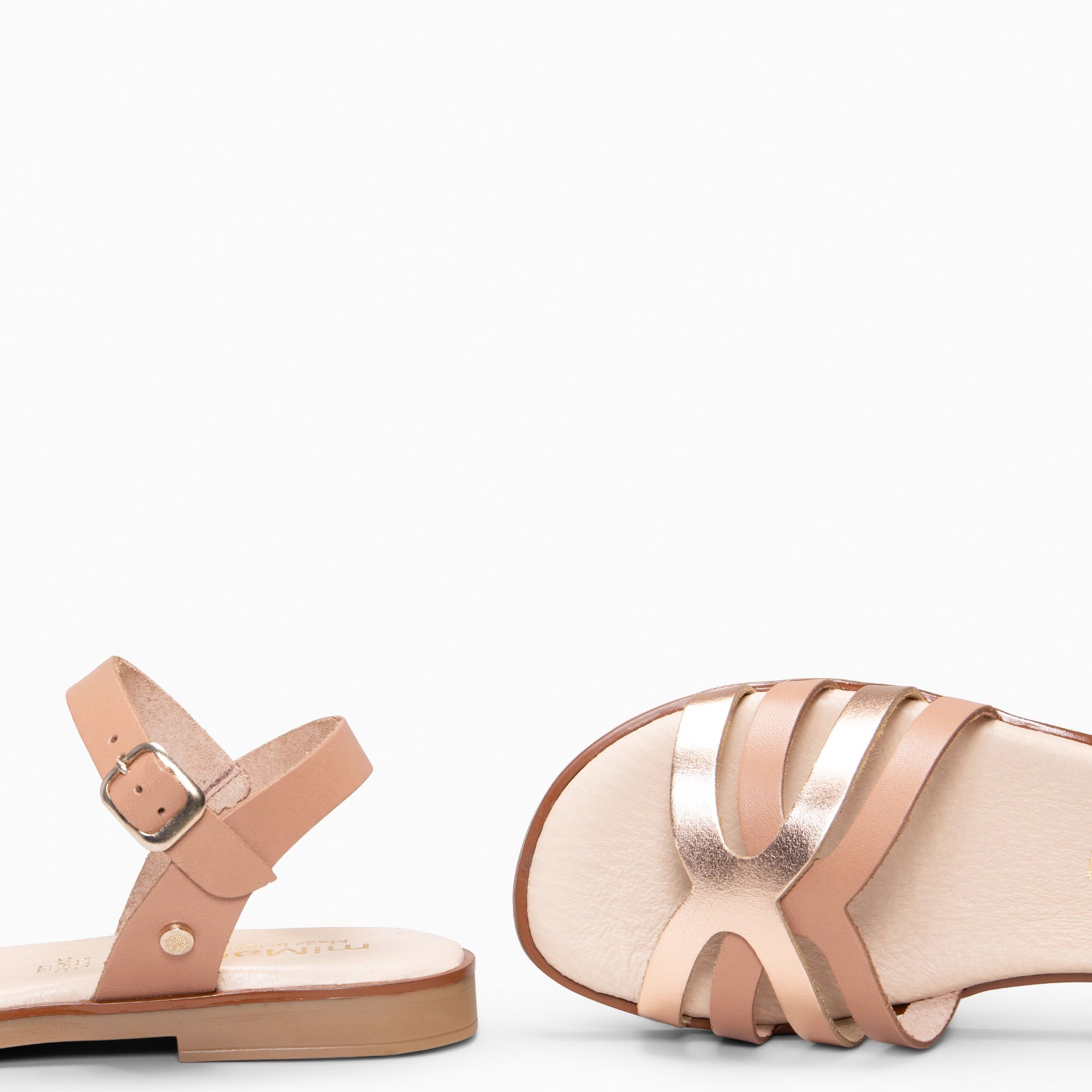 BELISA - Sandalia plana de piel de vaquetilla en NUDE ORO ROSA