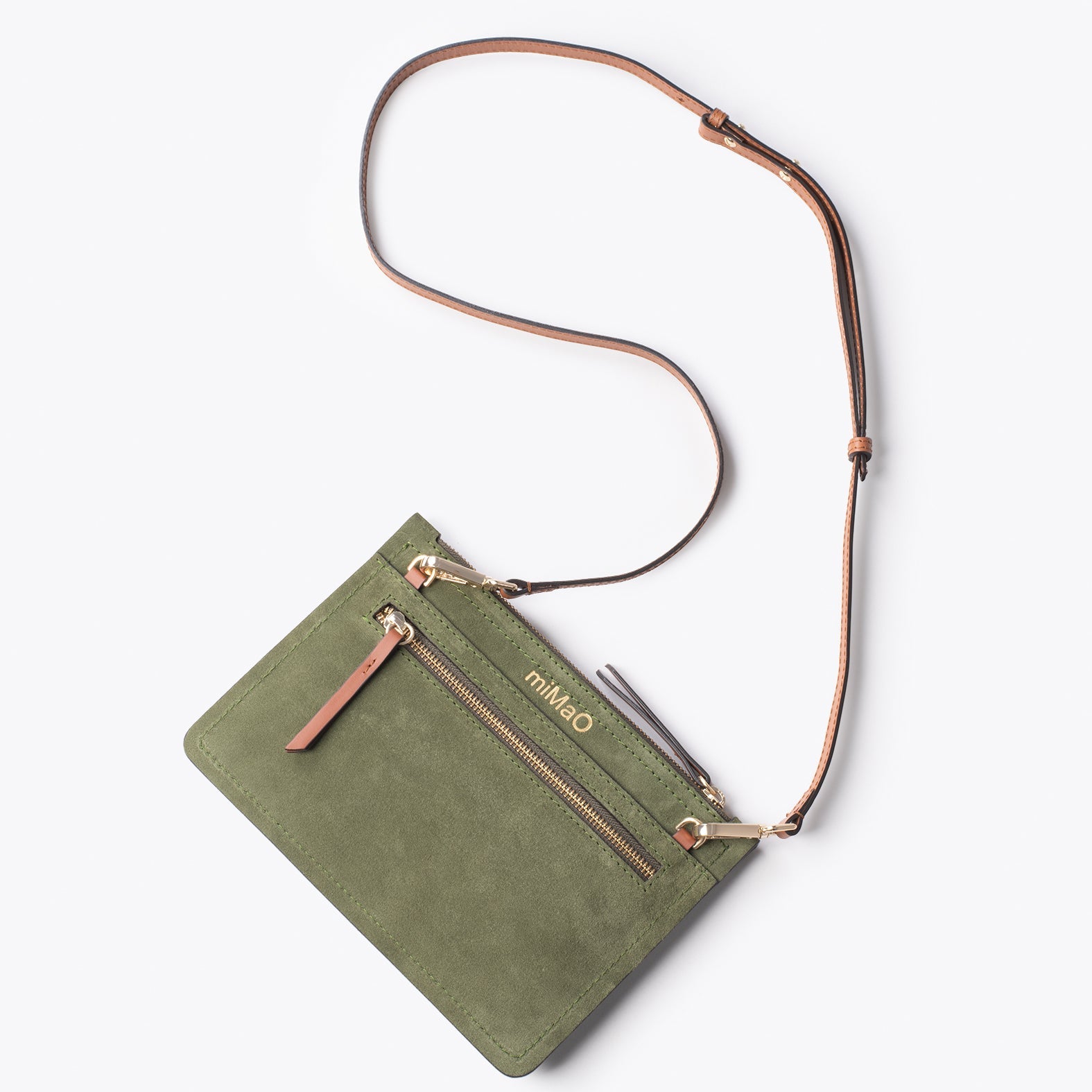 CLASSIC Bolso bandolera de piel con doble cremallera VERDE