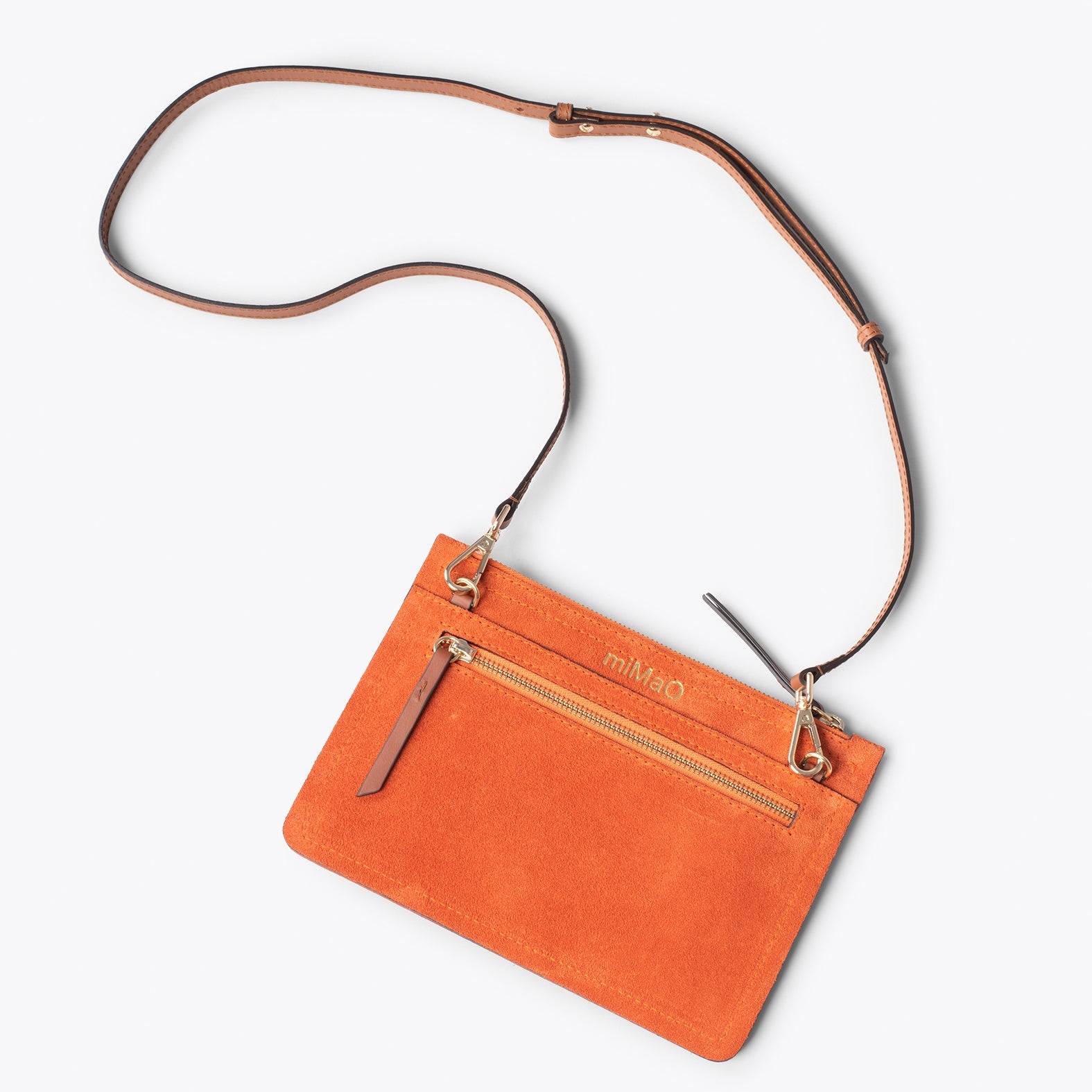 CLASSIC Bolso bandolera de piel con doble cremallera NARANJA