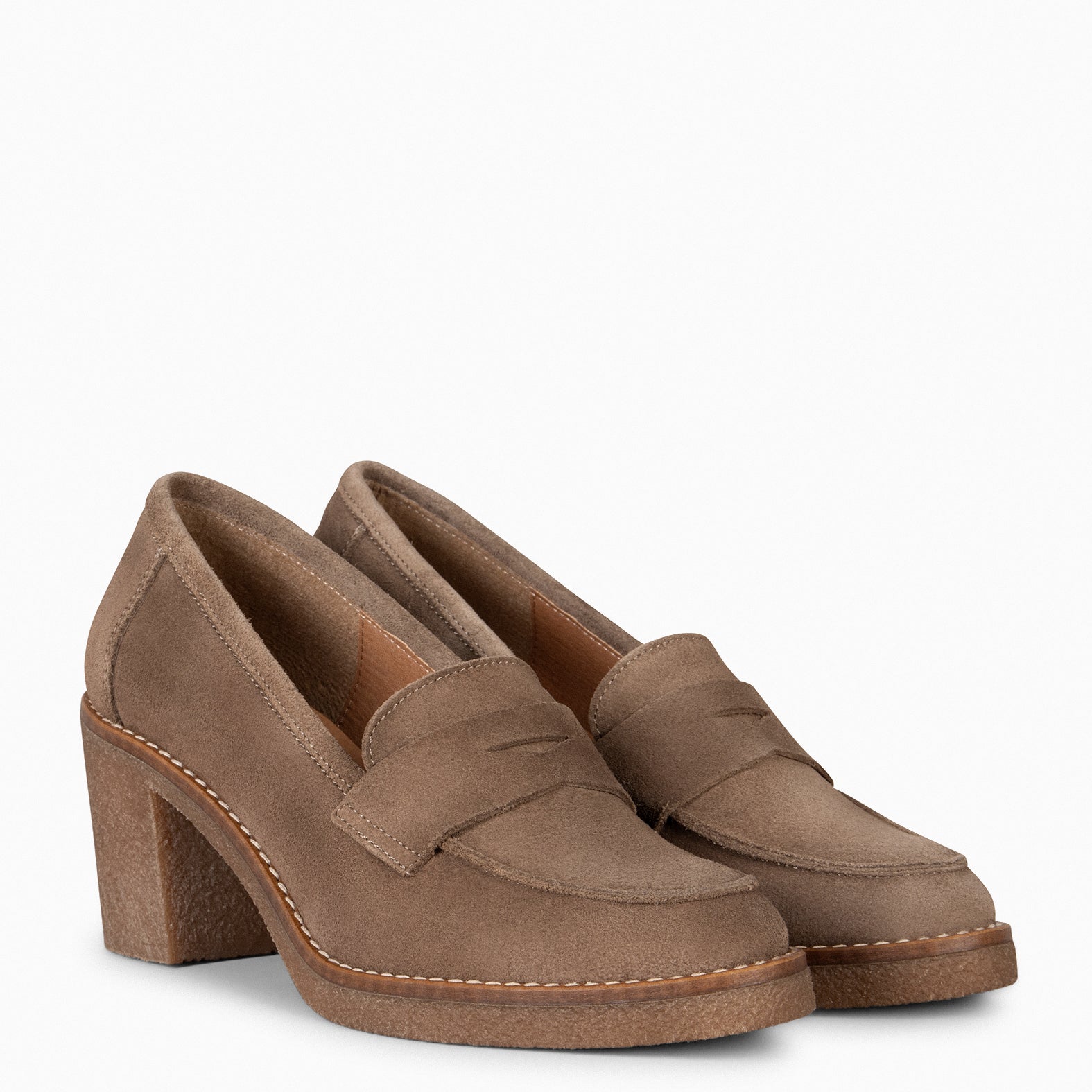 MOKKA – Mocasín de serraje con tacón TAUPE