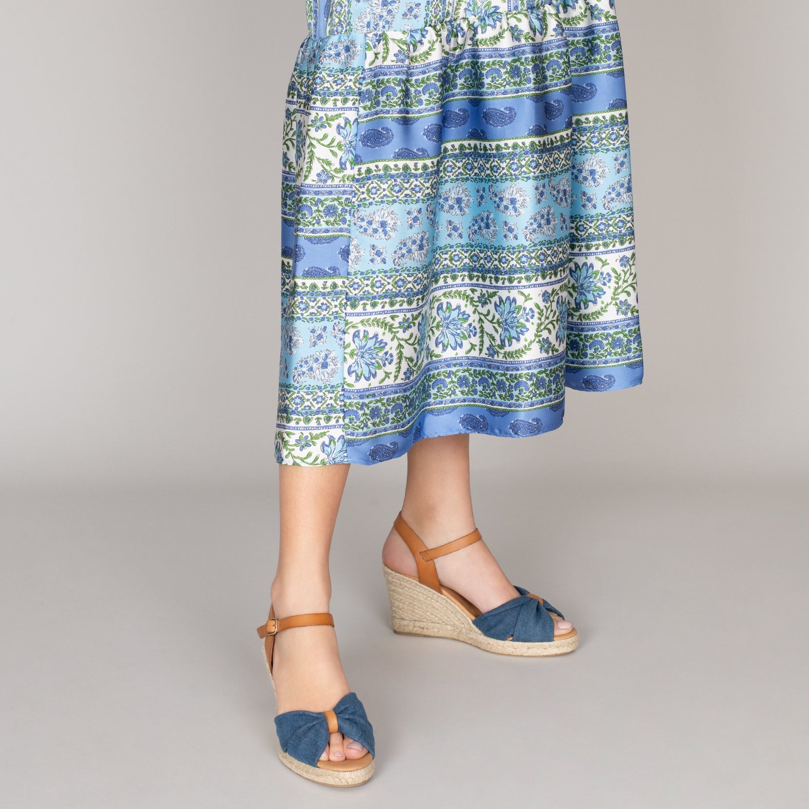PALMA - Sandalias de esparto de tela vaquera AZULES