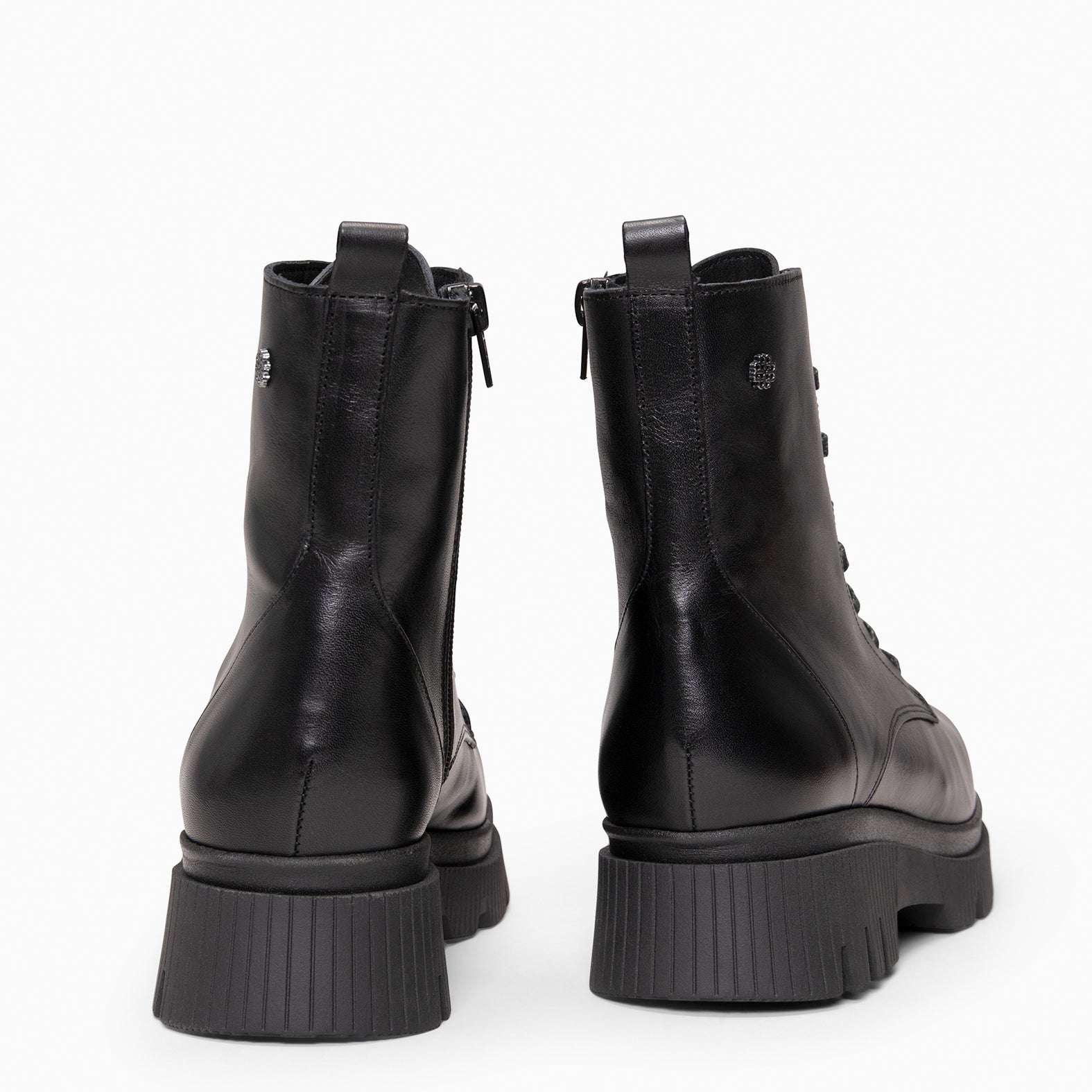 STONE - Botines militares de piel NEGRO