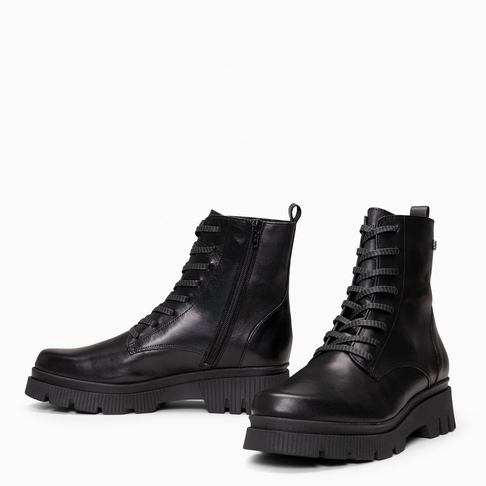 STONE - Botines militares de piel NEGRO
