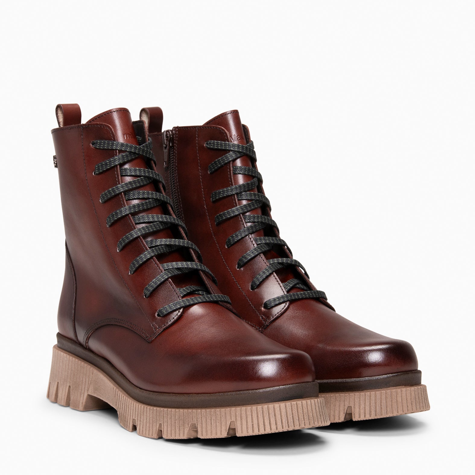STONE - Botines militares de piel MARRON