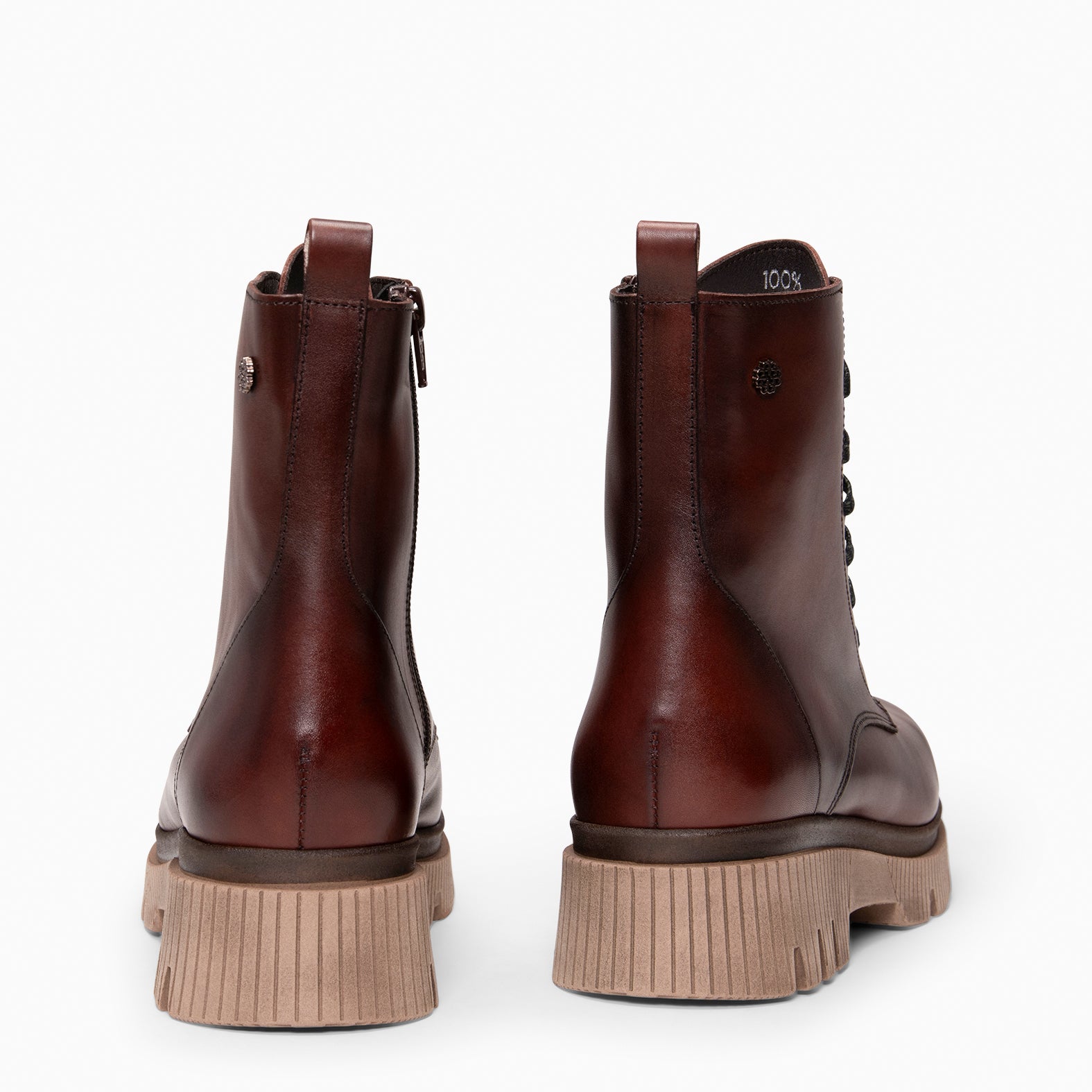 STONE - Botines militares de piel MARRON