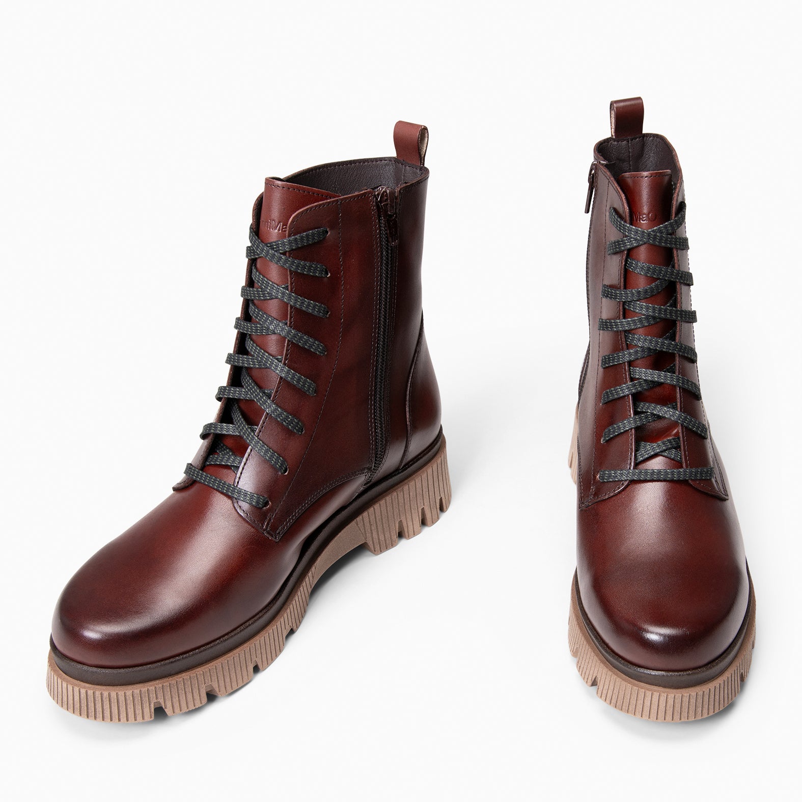 STONE - Botines militares de piel MARRON