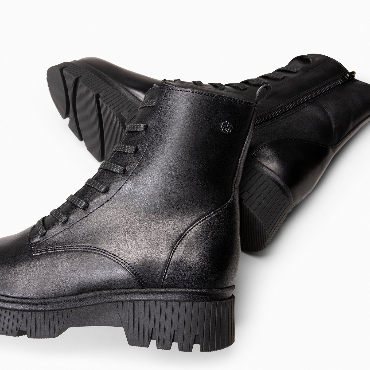 STONE - Botines militares de piel NEGRO