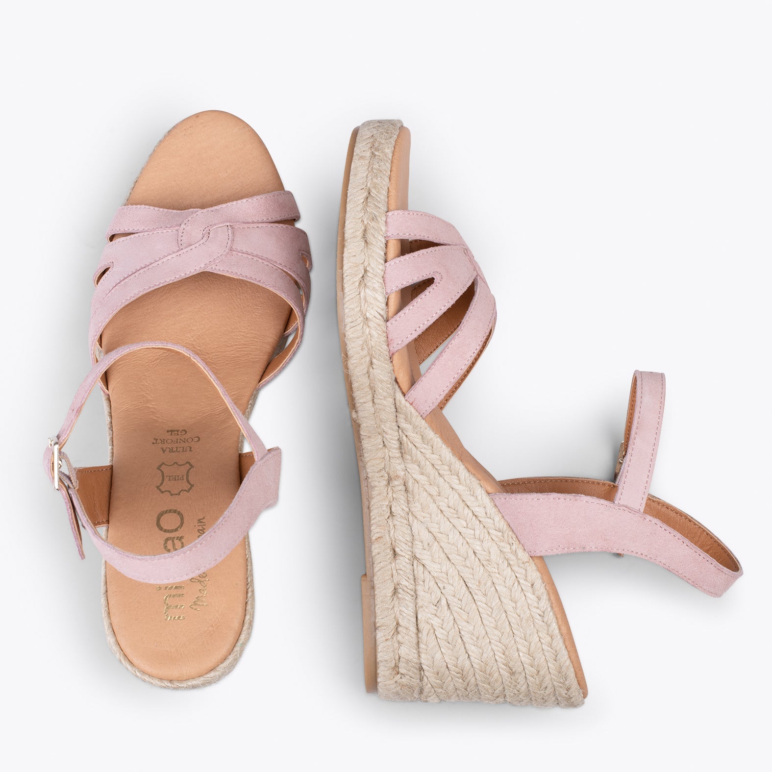OYAMBRE - Sandalias con cuña de esparto Cangrejera ROSA