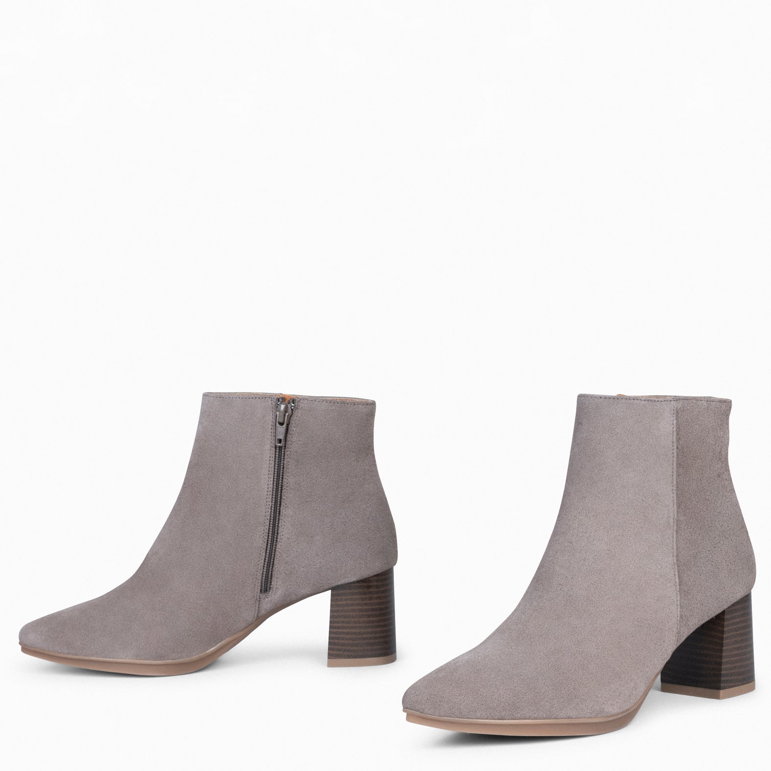 CITY - Botines de tacón ancho y punta fina TAUPE de serraje