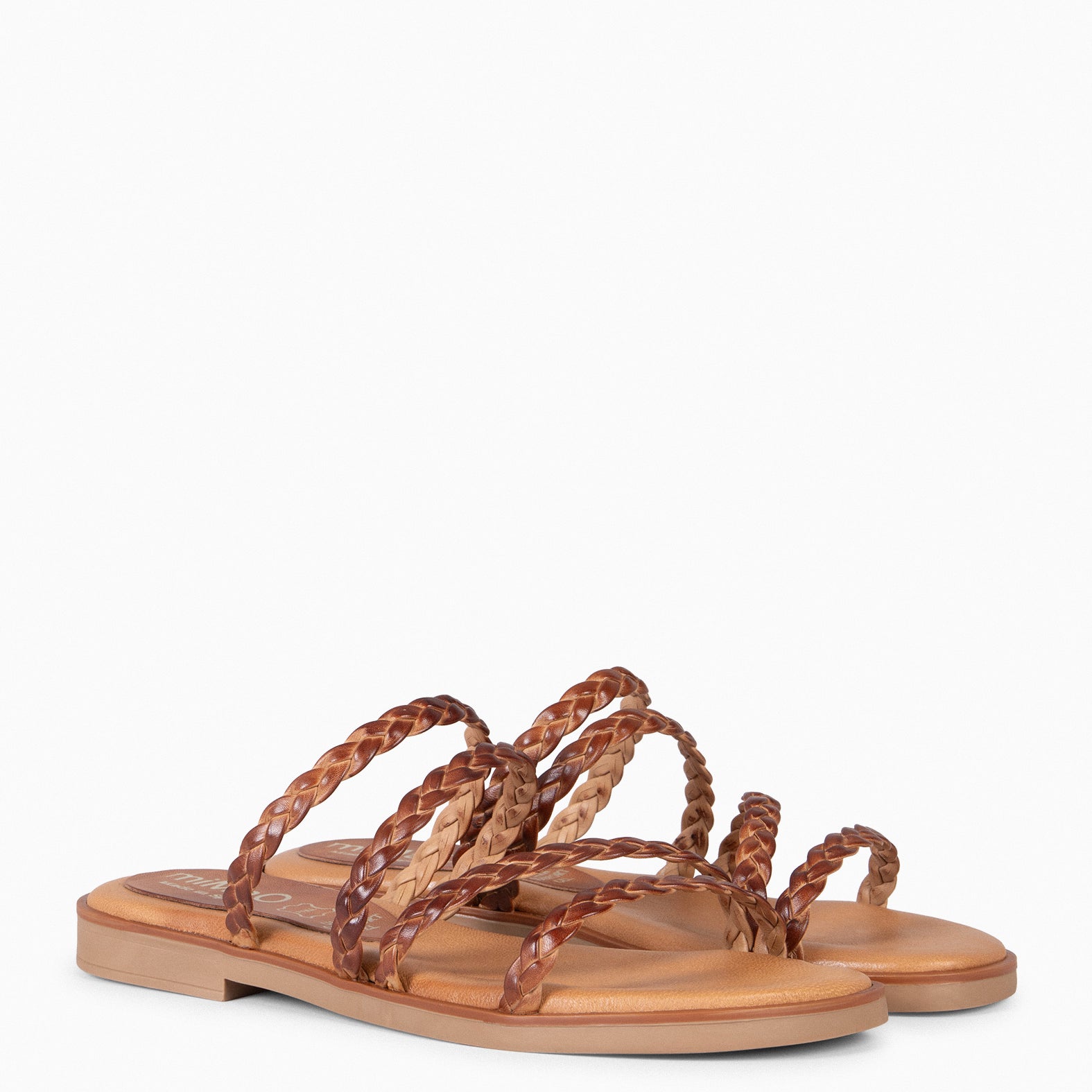 HIDRA - Sandalias planas trenzadas CAMEL