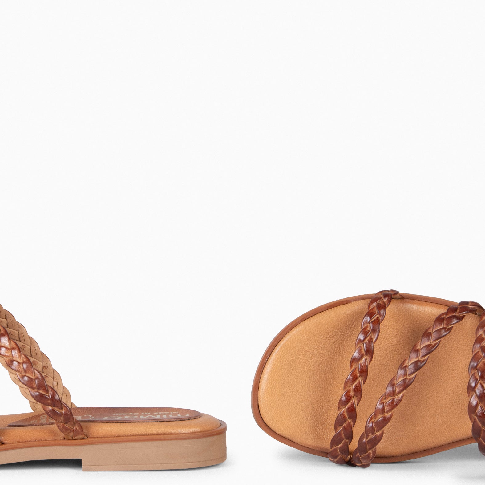HIDRA - Sandalias planas trenzadas CAMEL