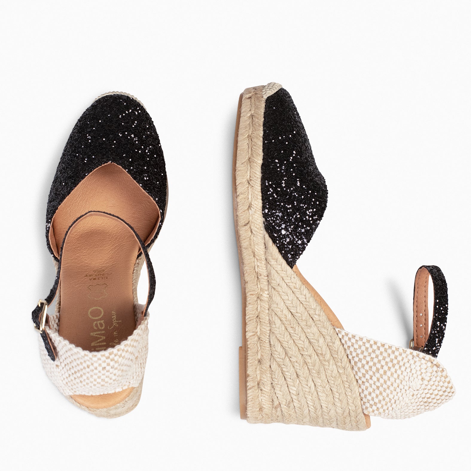 NERJA GLITTER - Cuñas altas de esparto con glitter NEGRO