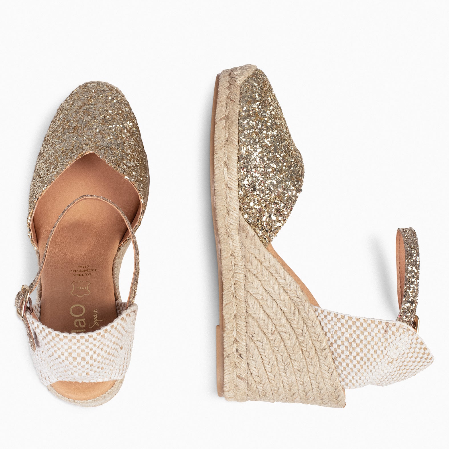NERJA GLITTER - Cuñas altas de esparto con glitter PLATINO