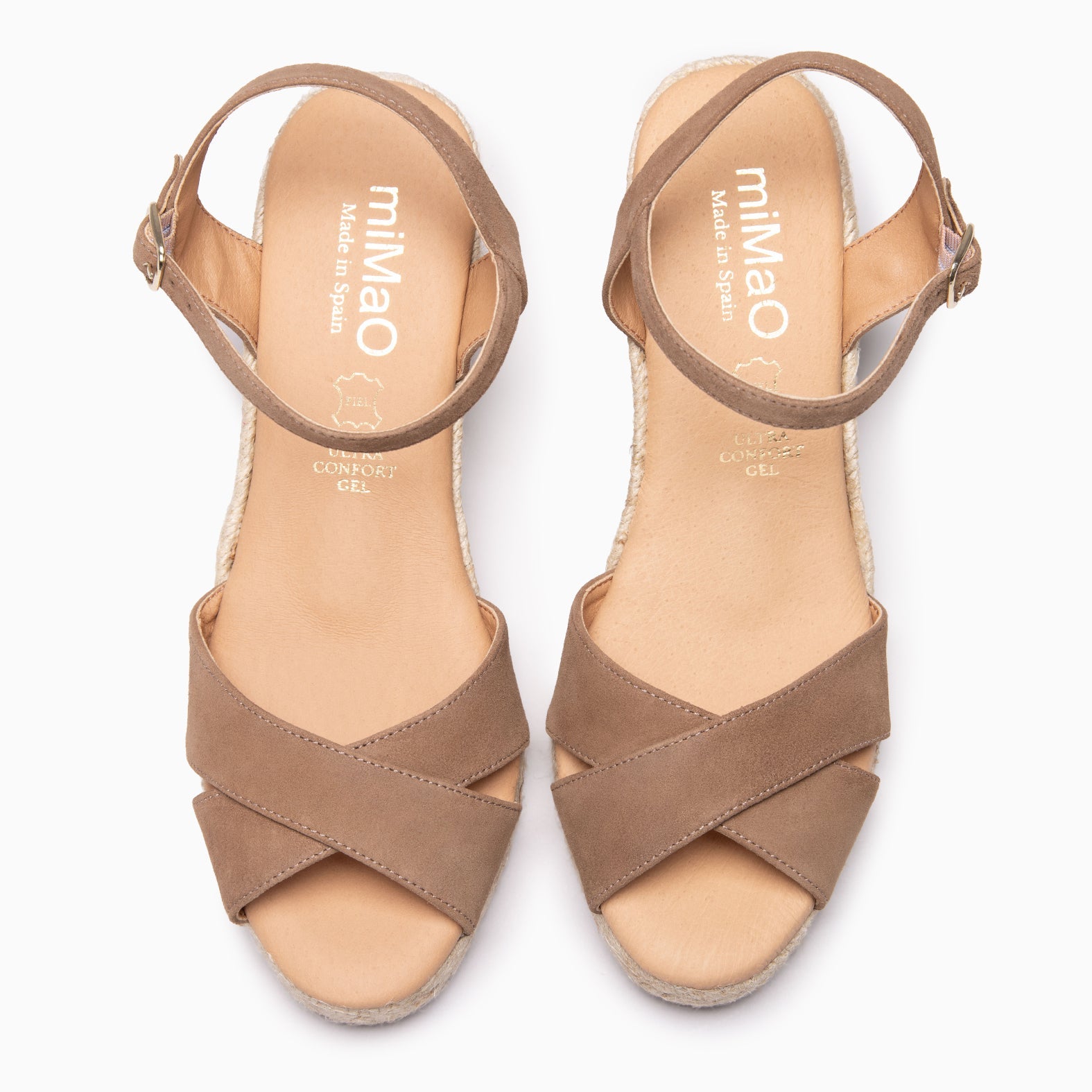 CALPE – Cuñas de Esparto artesanal con tiras y hebilla TAUPE