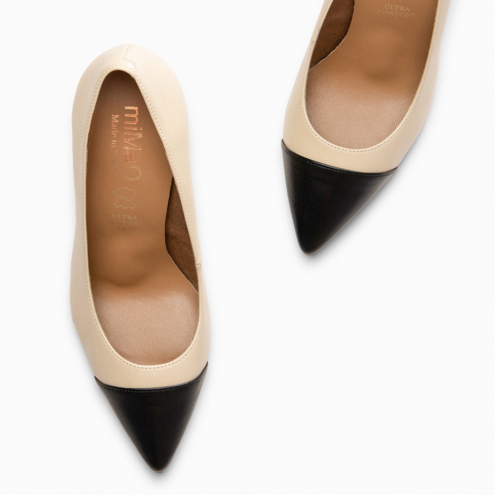 BIANCA - Zapatos BEIGE de tacón alto y puntera NEGRO