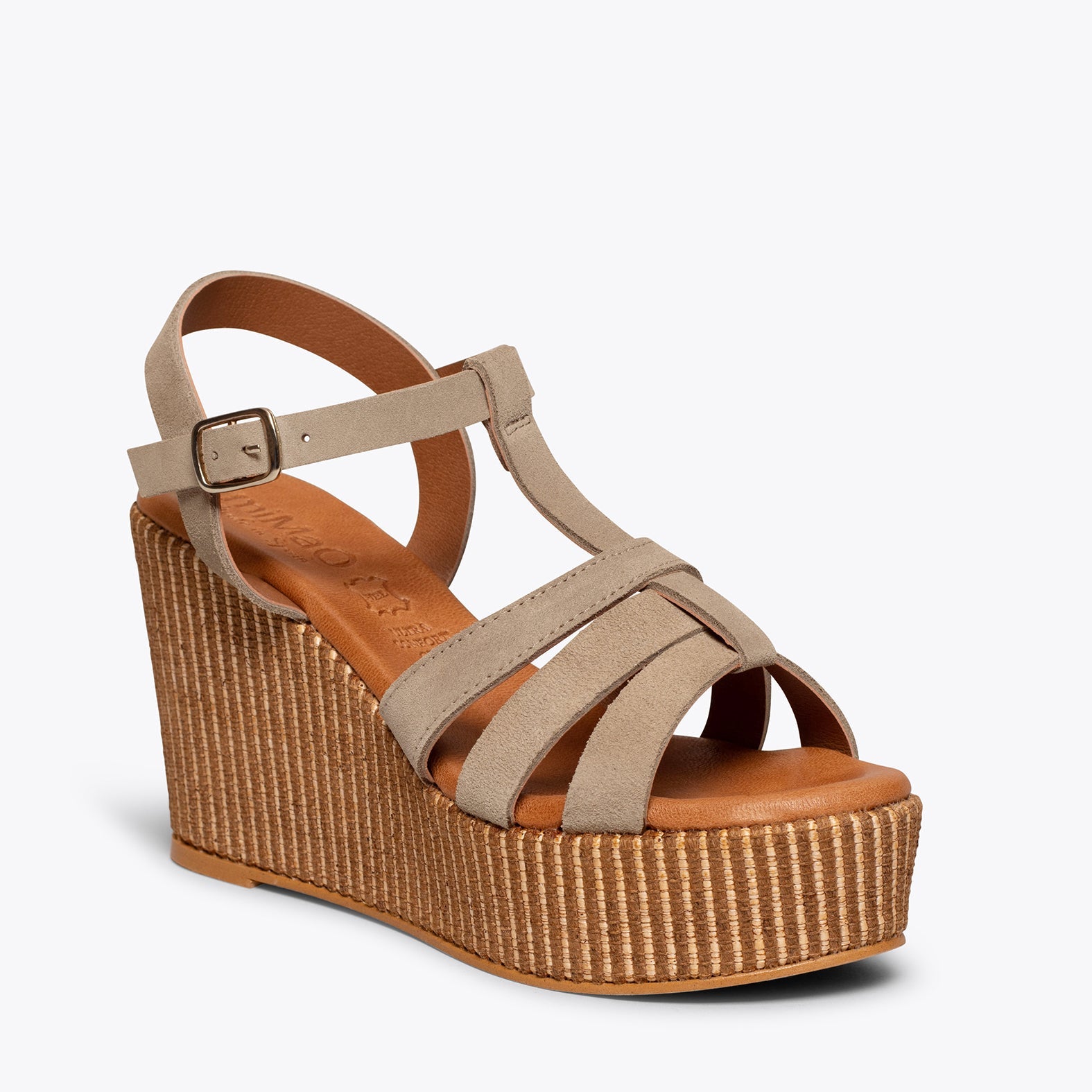 ÁMBAR - Cuñas TAUPE con plataforma de rafia