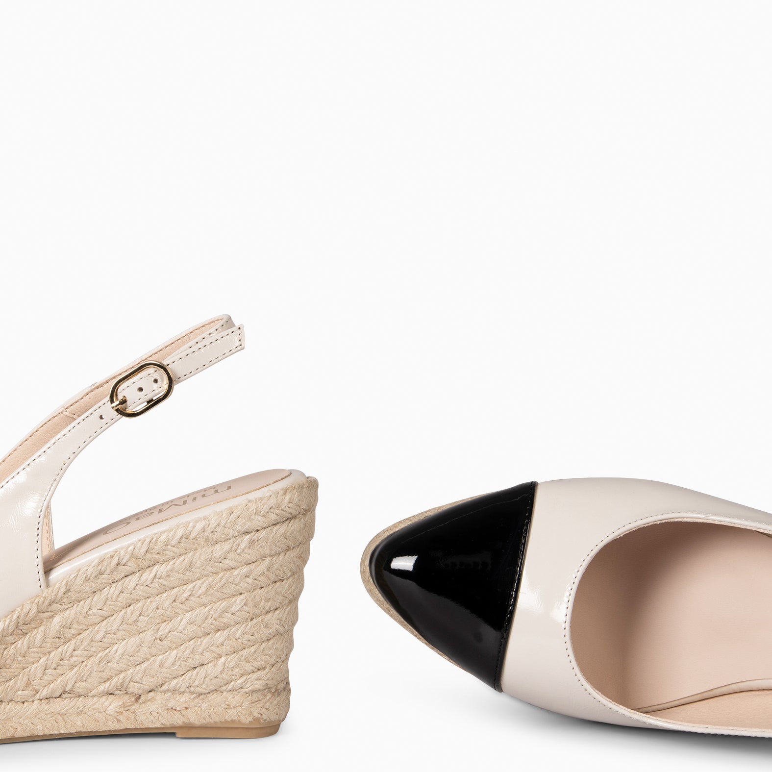 BIARRITZ - CUÑA DE ESPARTO BEIGE CON PUNTERA NEGRA DE CHAROL