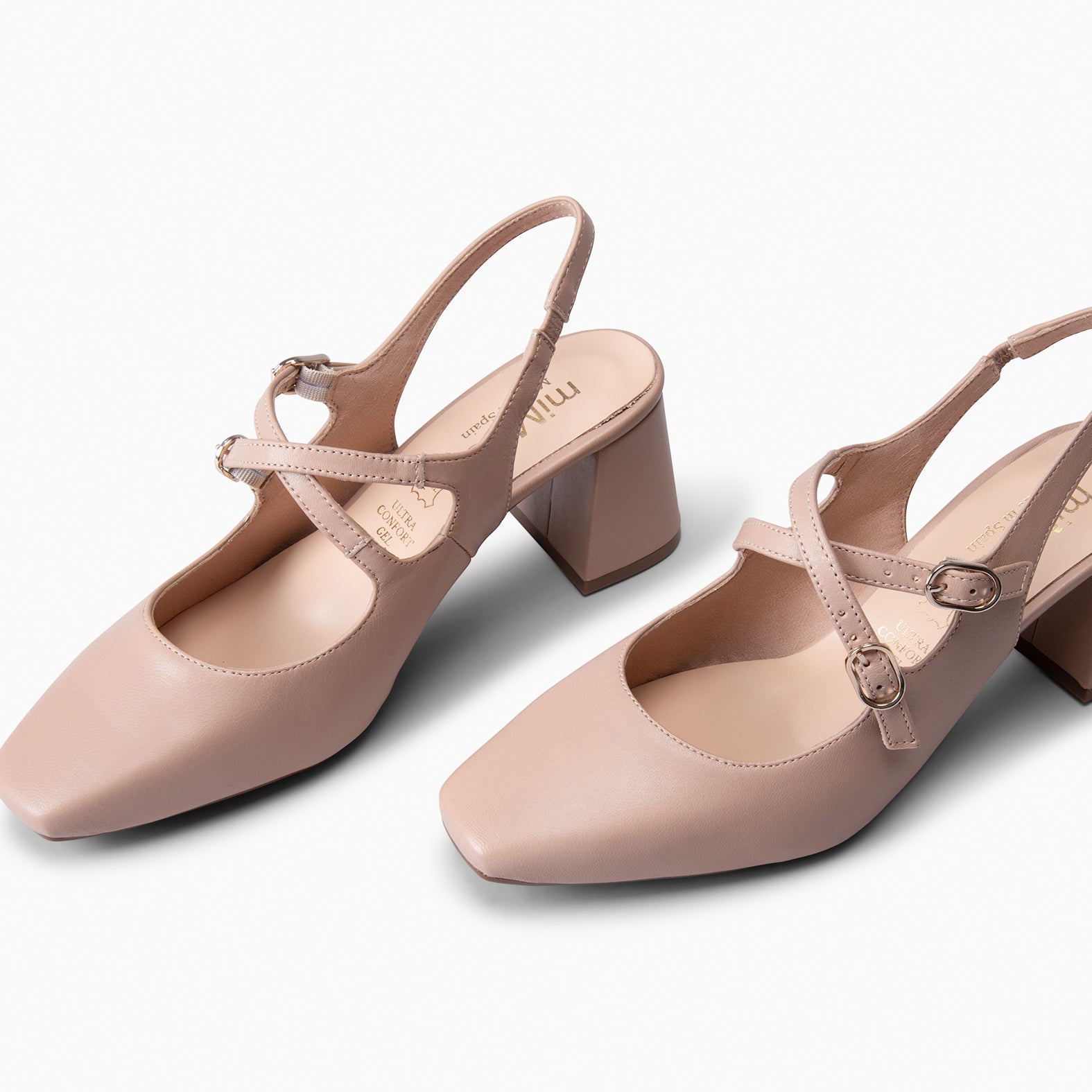 NAMIBIA - ZAPATOS DE MUJER DESTALONADOS DE TACÓN ANCHO NUDE