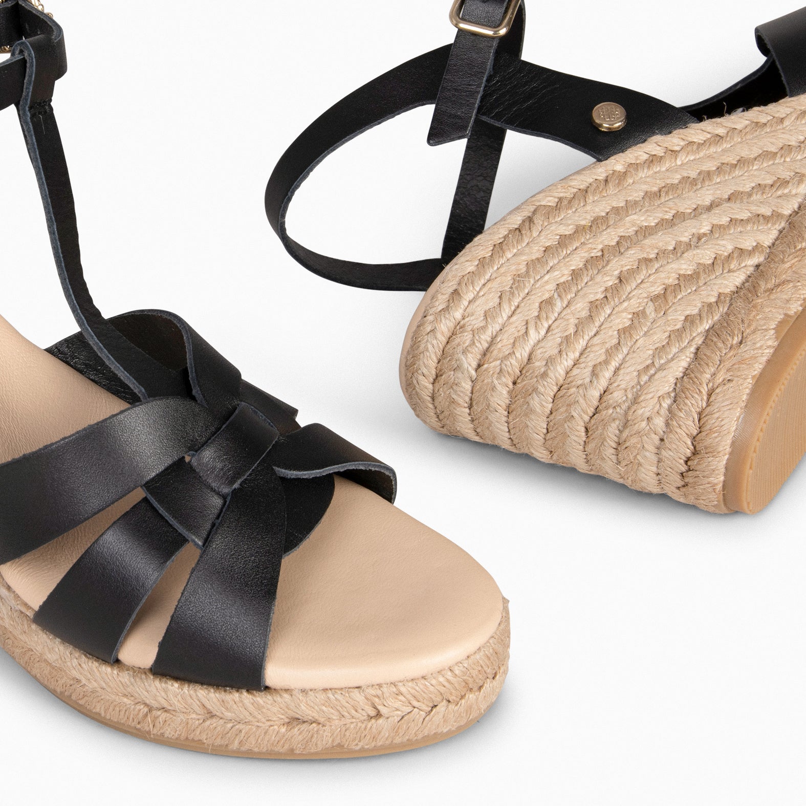 VALERIA - Sandalias de esparto con tiras NEGRO