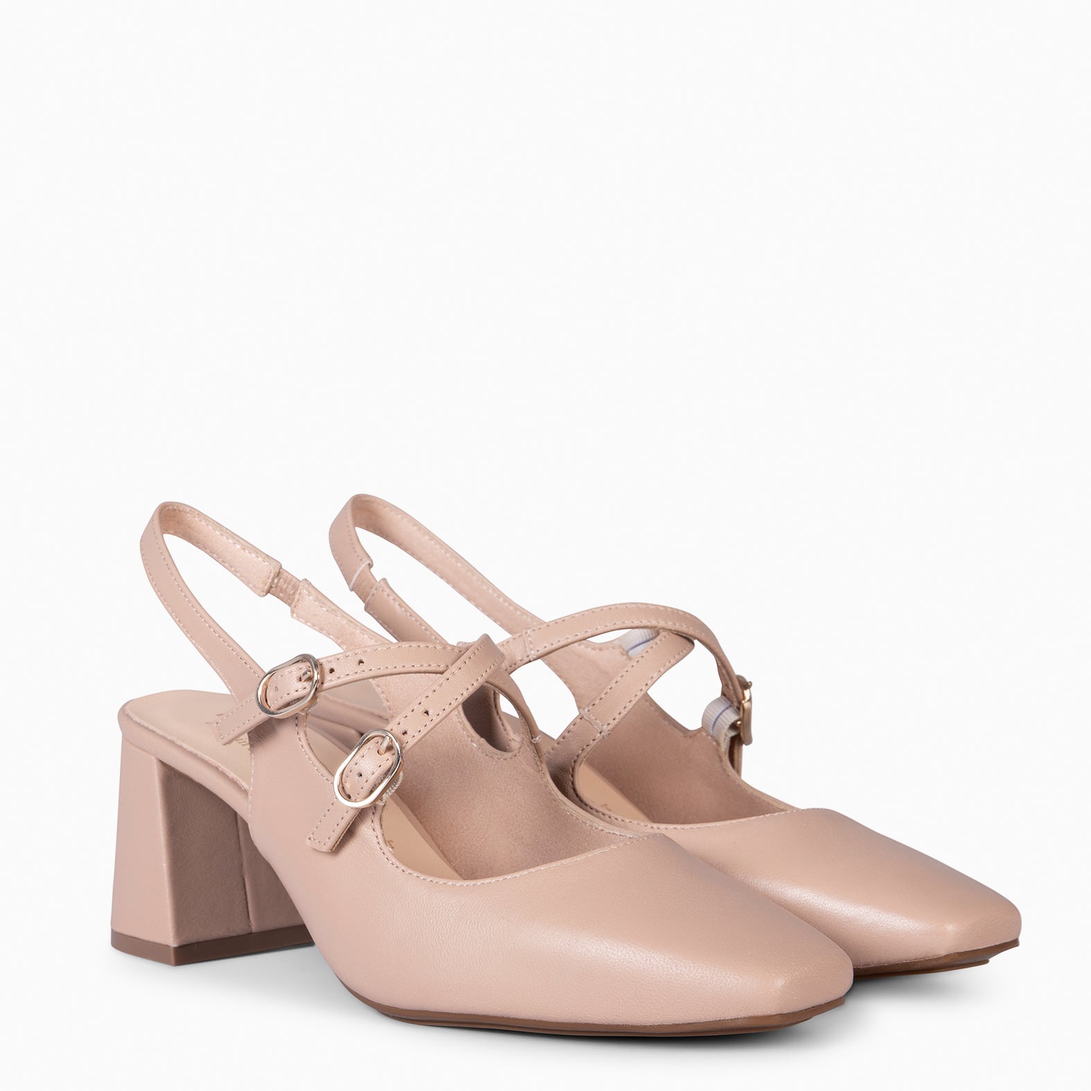 NAMIBIA - ZAPATOS DE MUJER DESTALONADOS DE TACÓN ANCHO NUDE