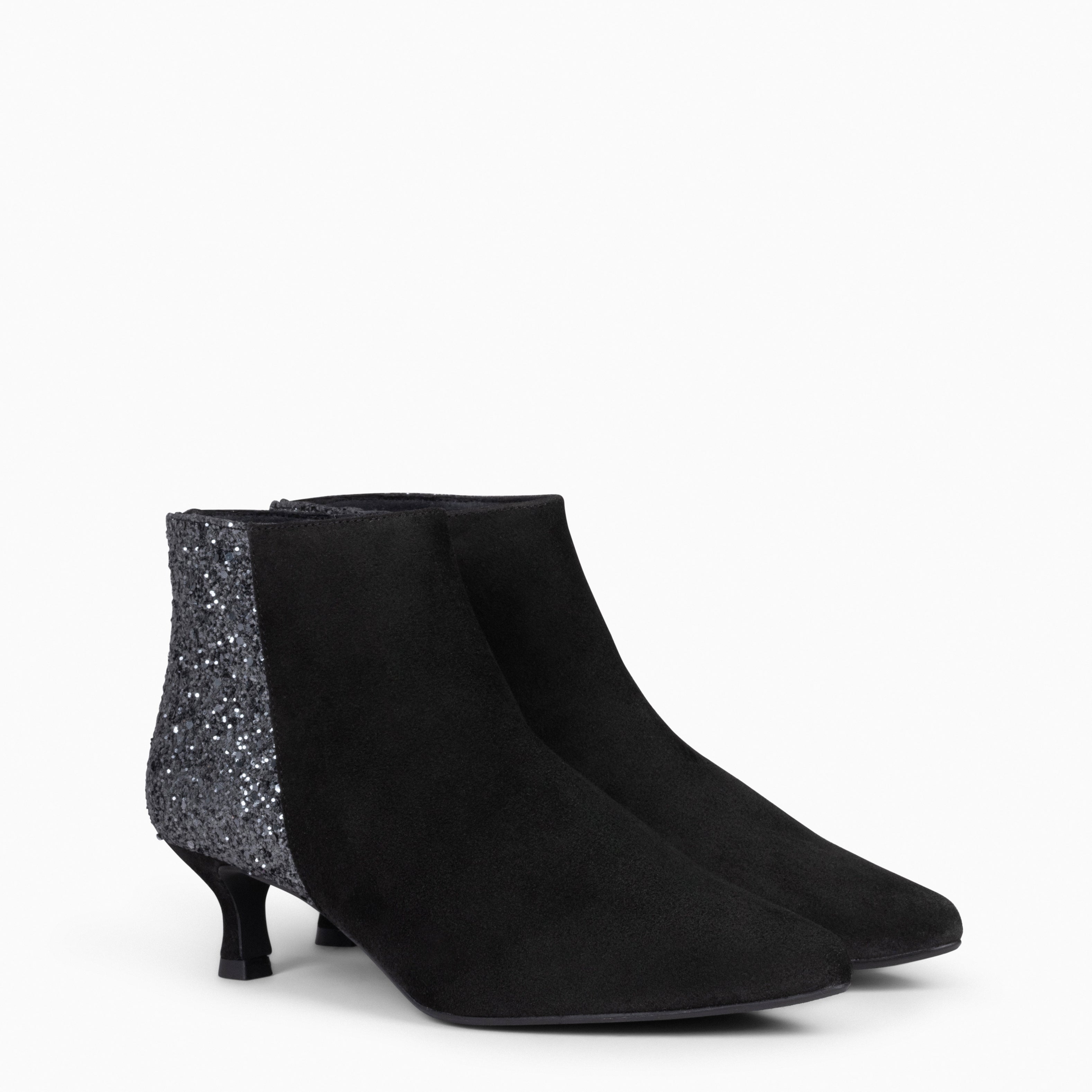 ROYAL - Botines tacón bajo NEGRO GLITTER serraje