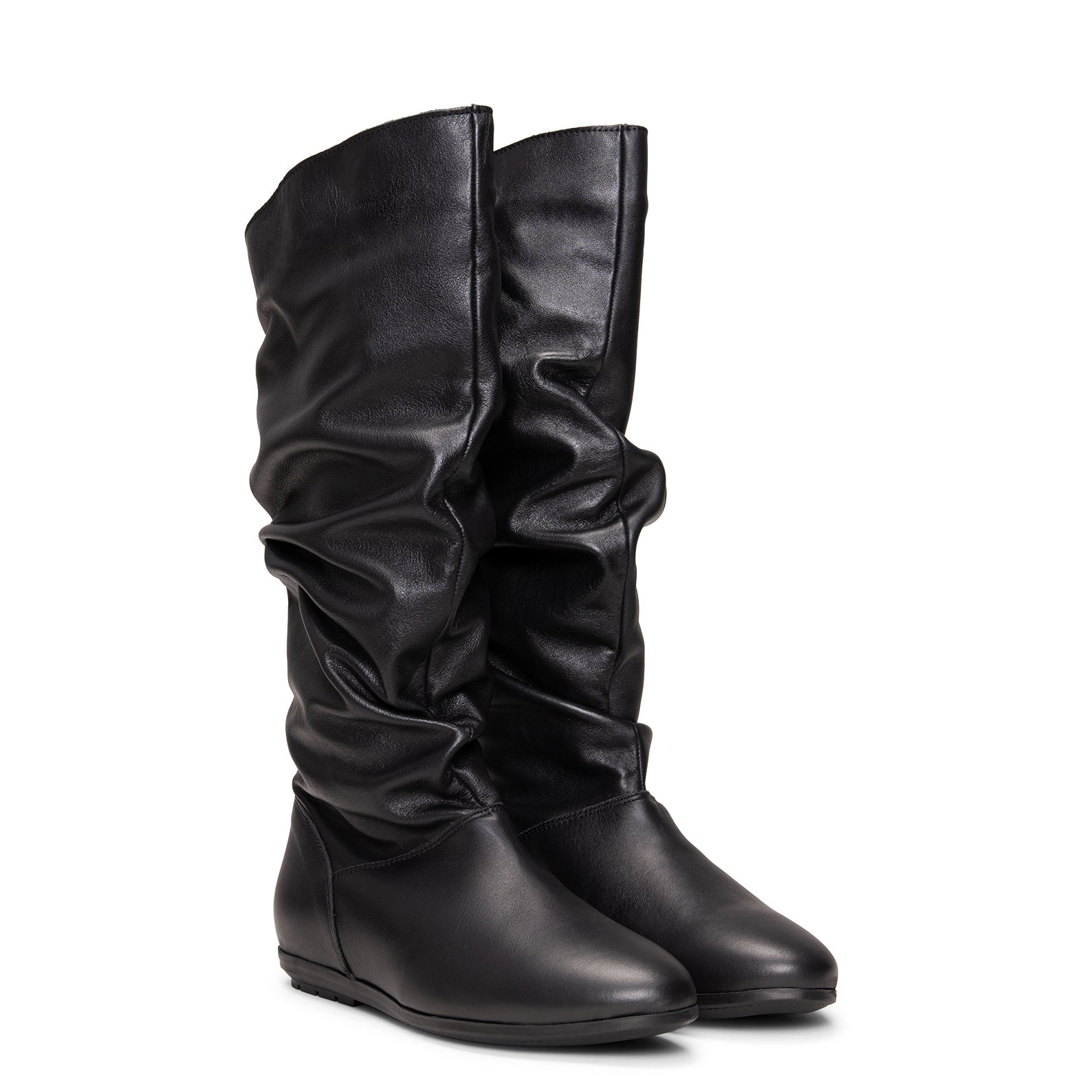 FIONA - Botas arrugadas de piel NEGRO