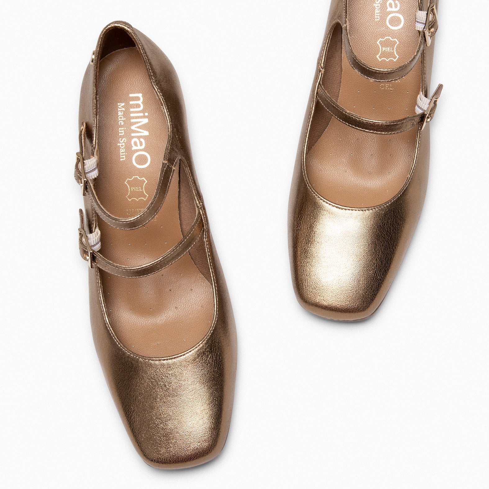 FEBRIS - Zapatos de piel con doble pulsera ORO