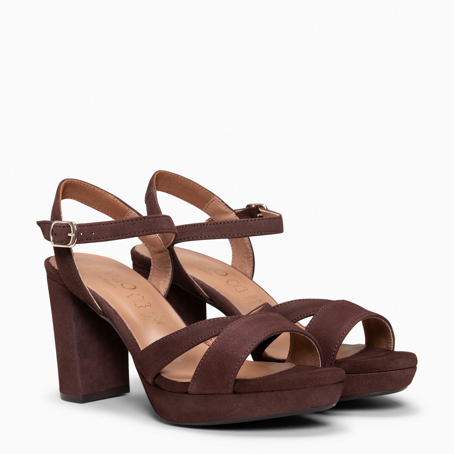 PARIS – Sandalias de fiesta con tacón alto y plataforma MARRON