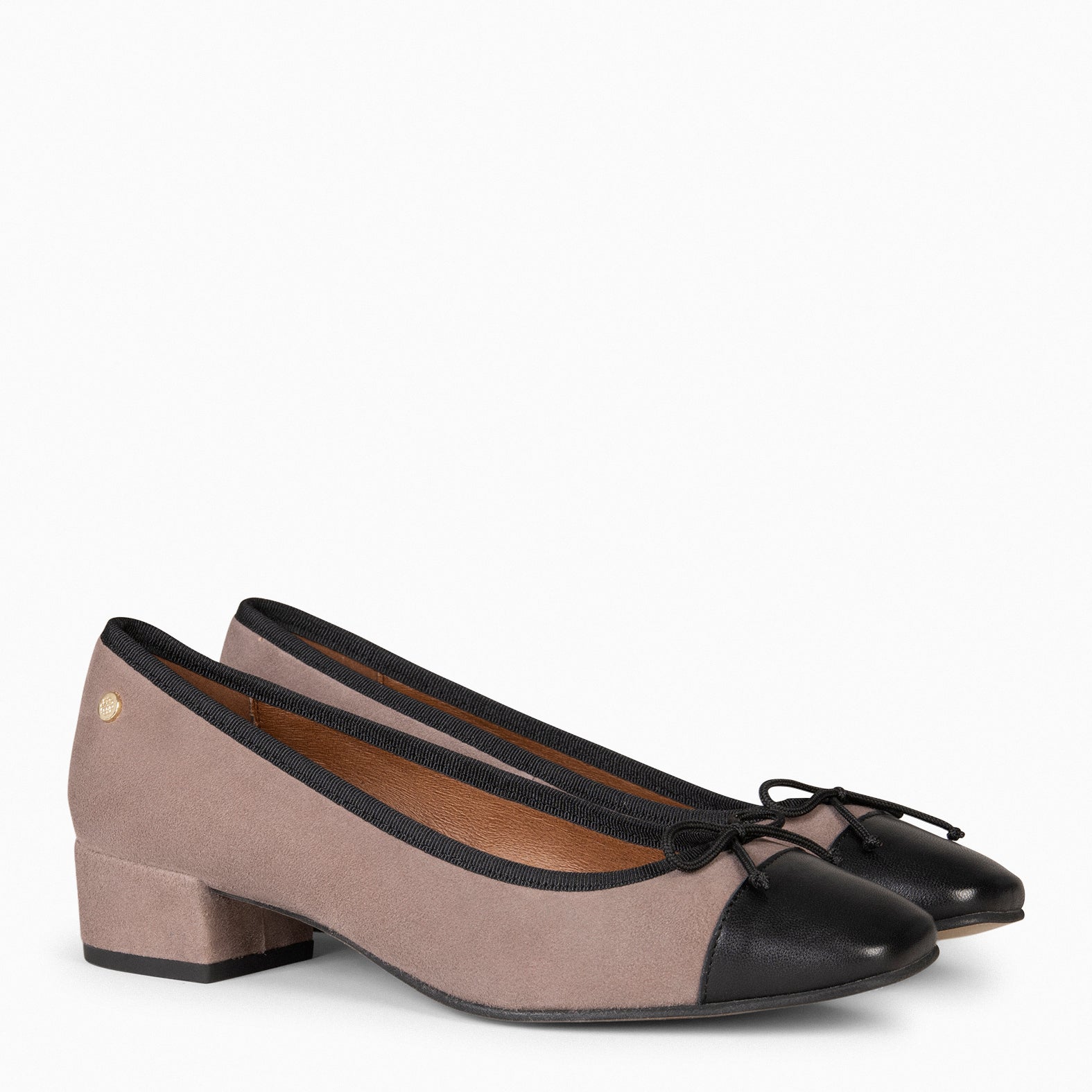 GLAMOUR - Bailarinas TAUPE con tacón y puntera NEGRO