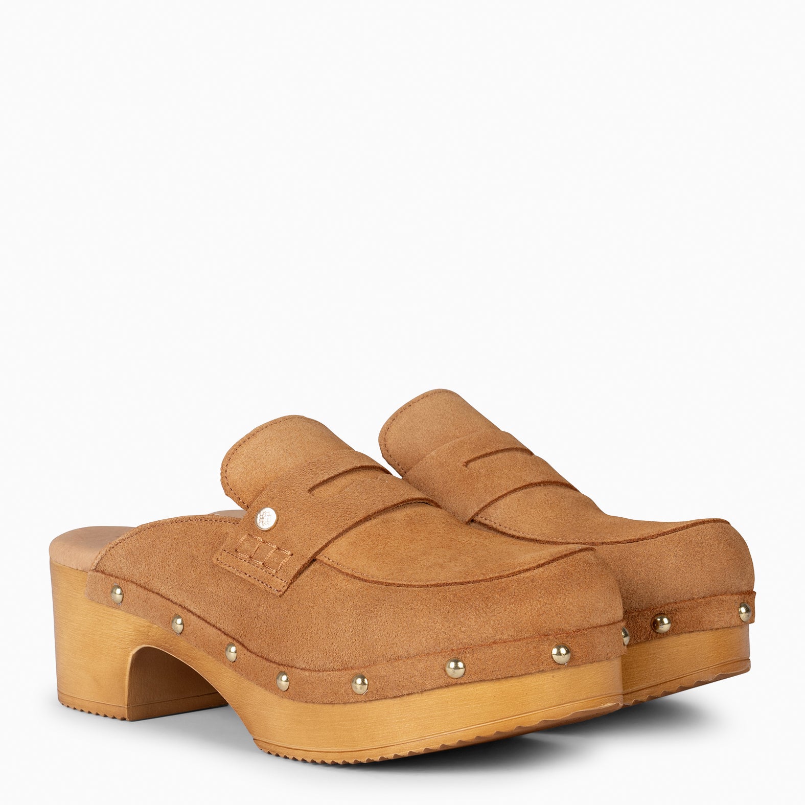 GASSIN - Zuecos con tacón Bajo y Plataforma CAMEL