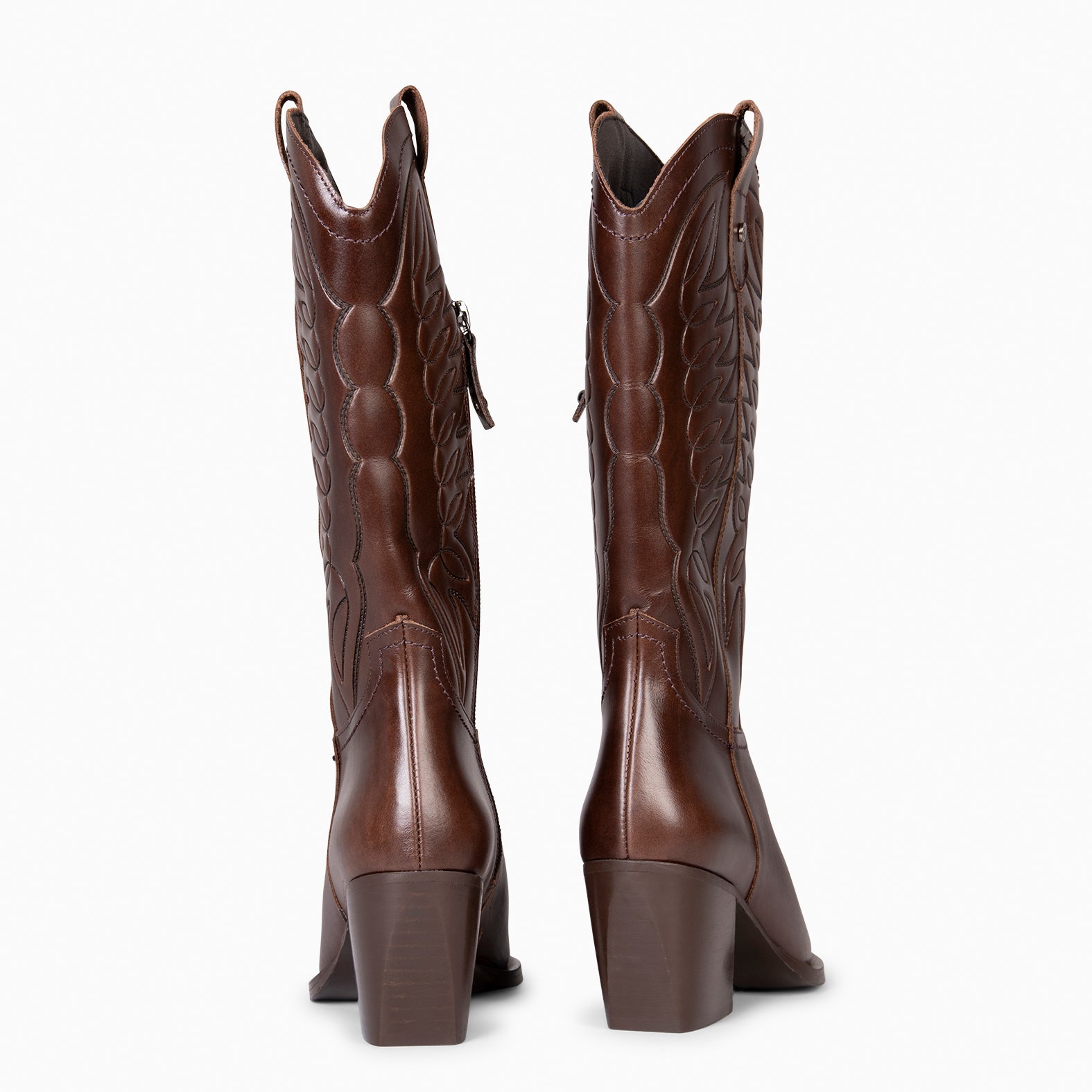 SALOON – Botas cowboy de piel bordada MARRON