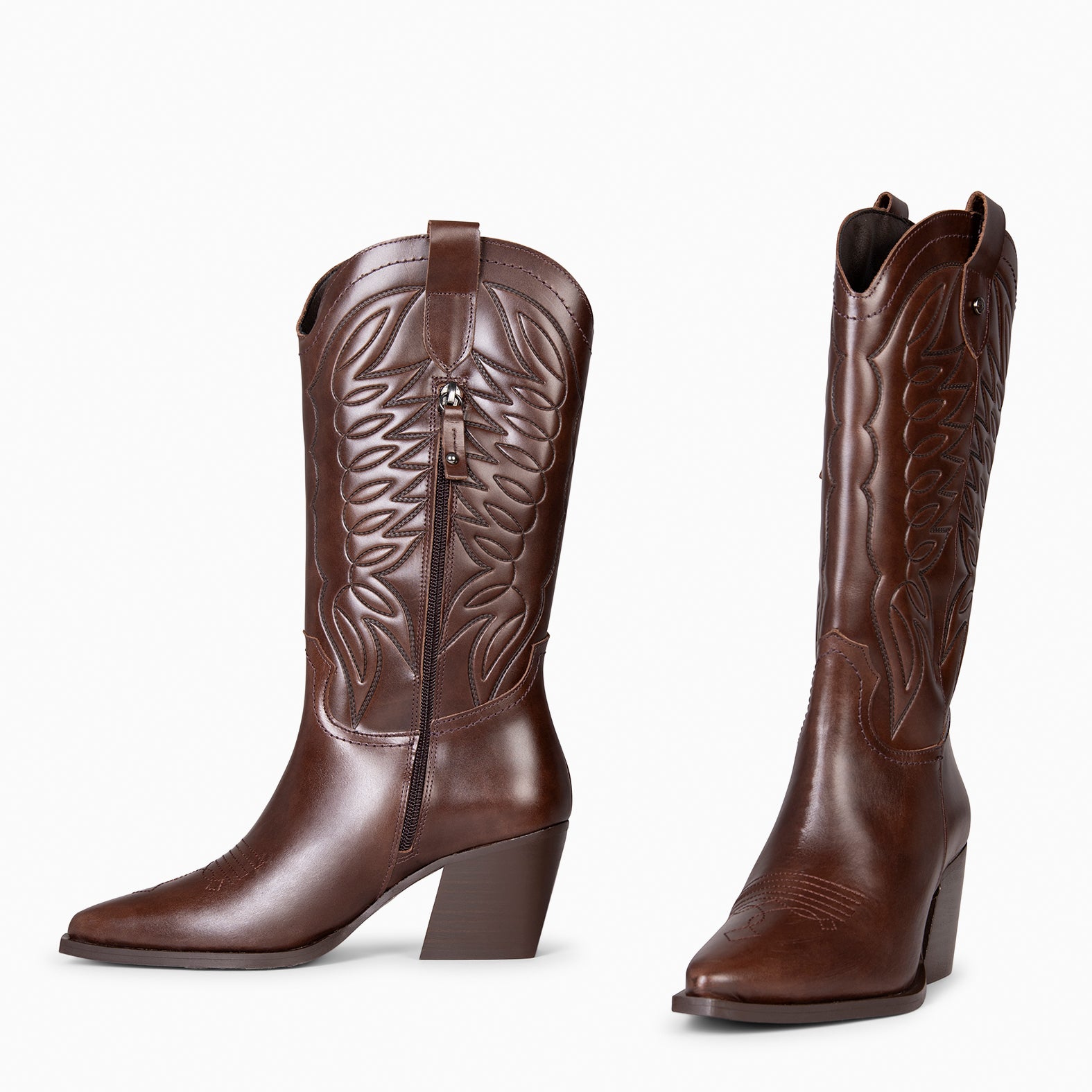SALOON – Botas cowboy de piel bordada MARRON