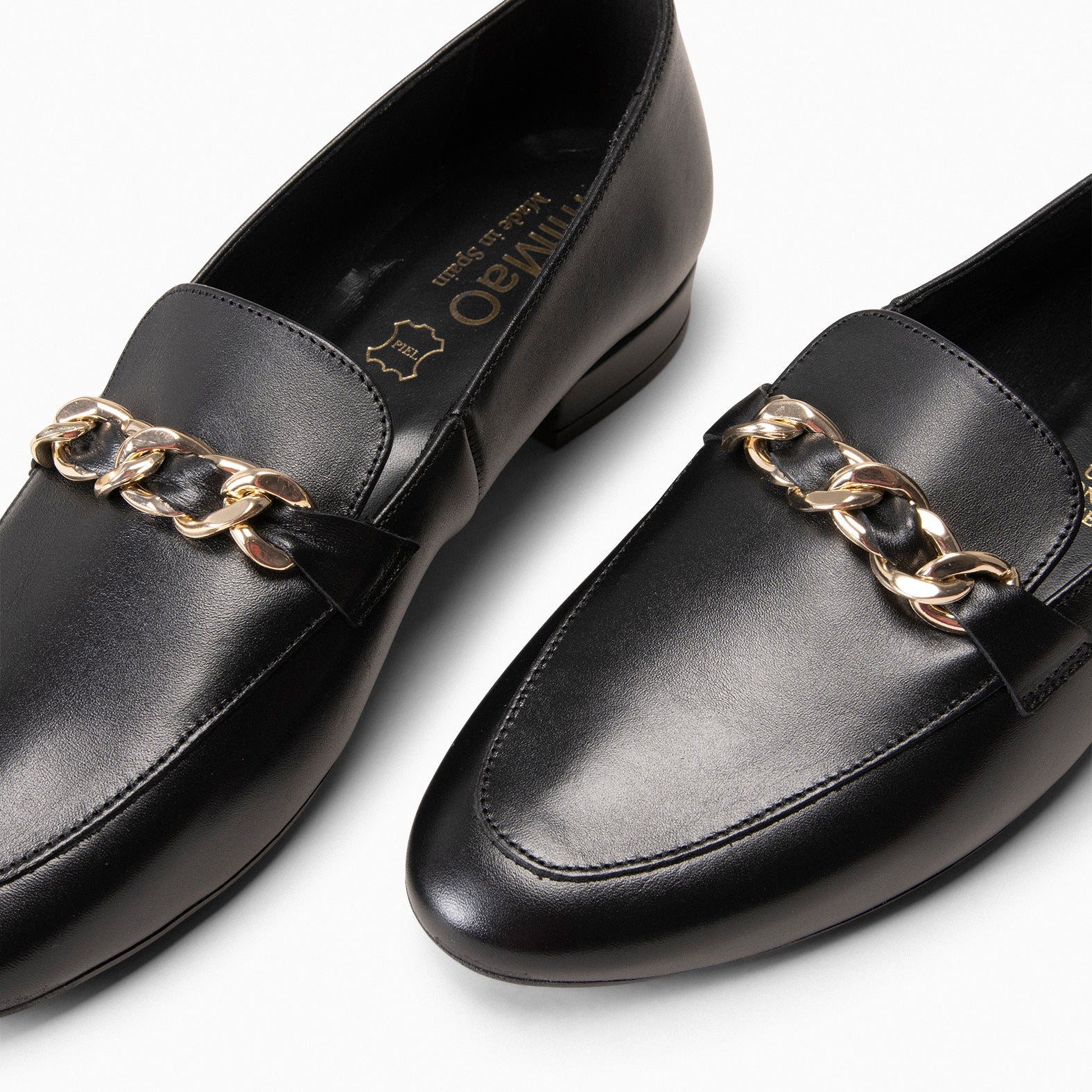 CHAIN - Mocasines planos con adorno metalizado NEGRO