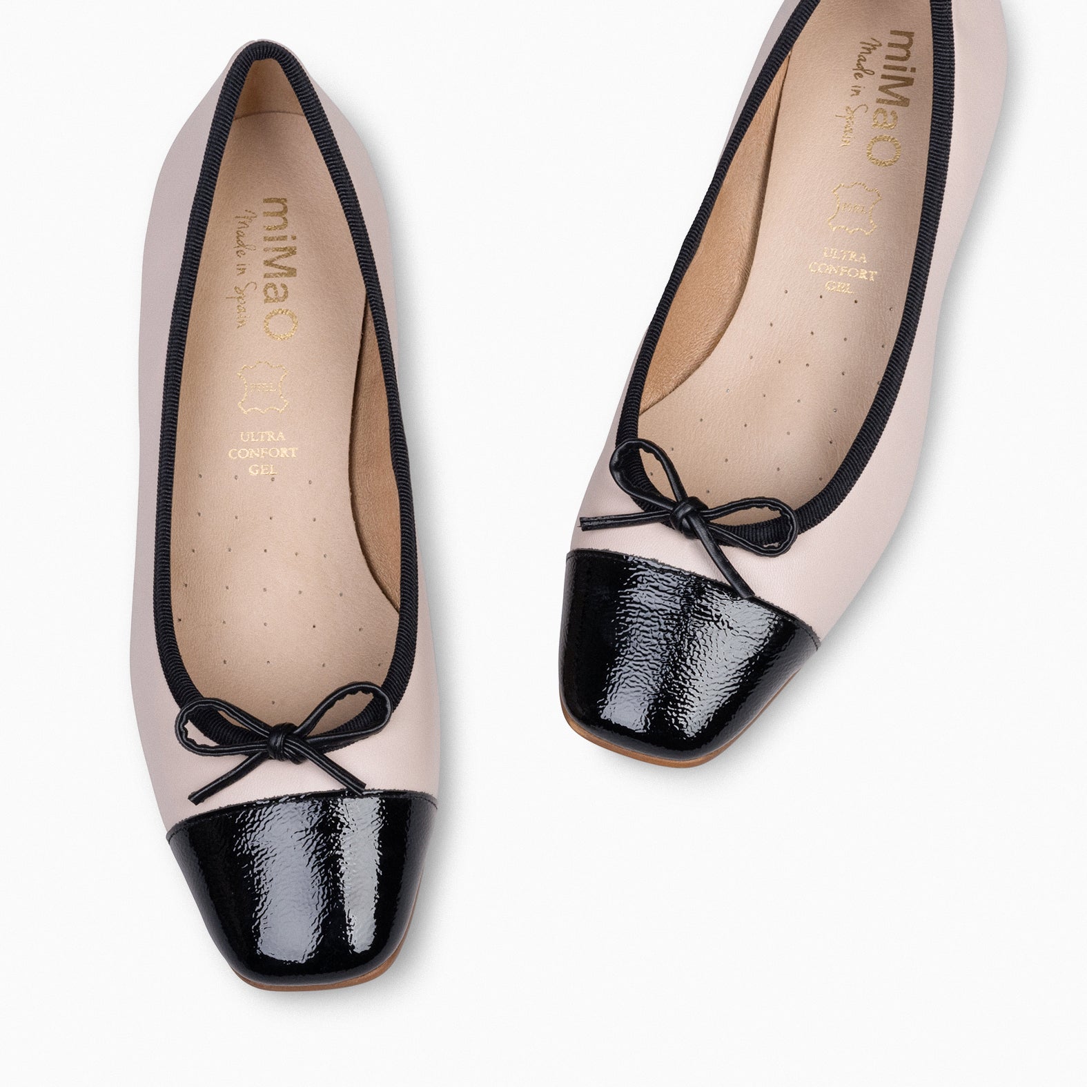 GLAMOUR – Bailarinas con tacón y puntera de charol NUDE