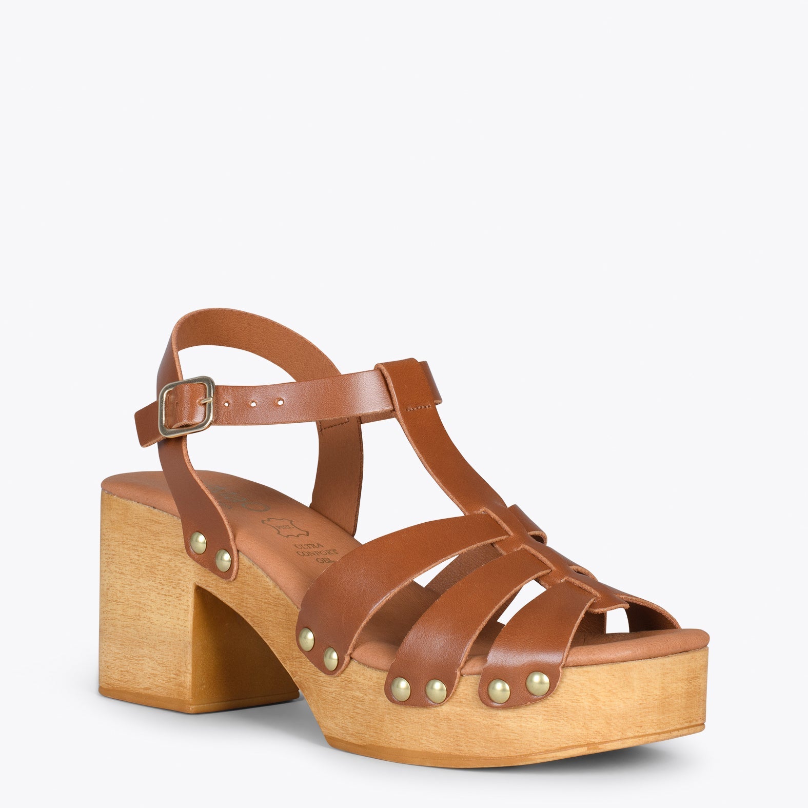 PARADISE – Sandalias de madera cangrejeras CAMEL