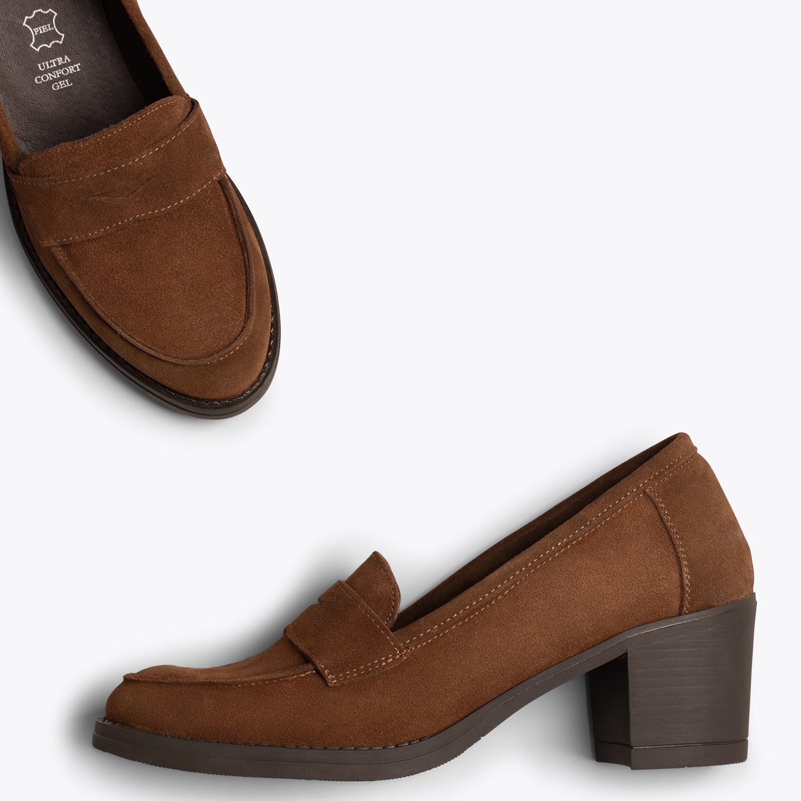 MOKKA Mocasines de mujer con tacón CUERO