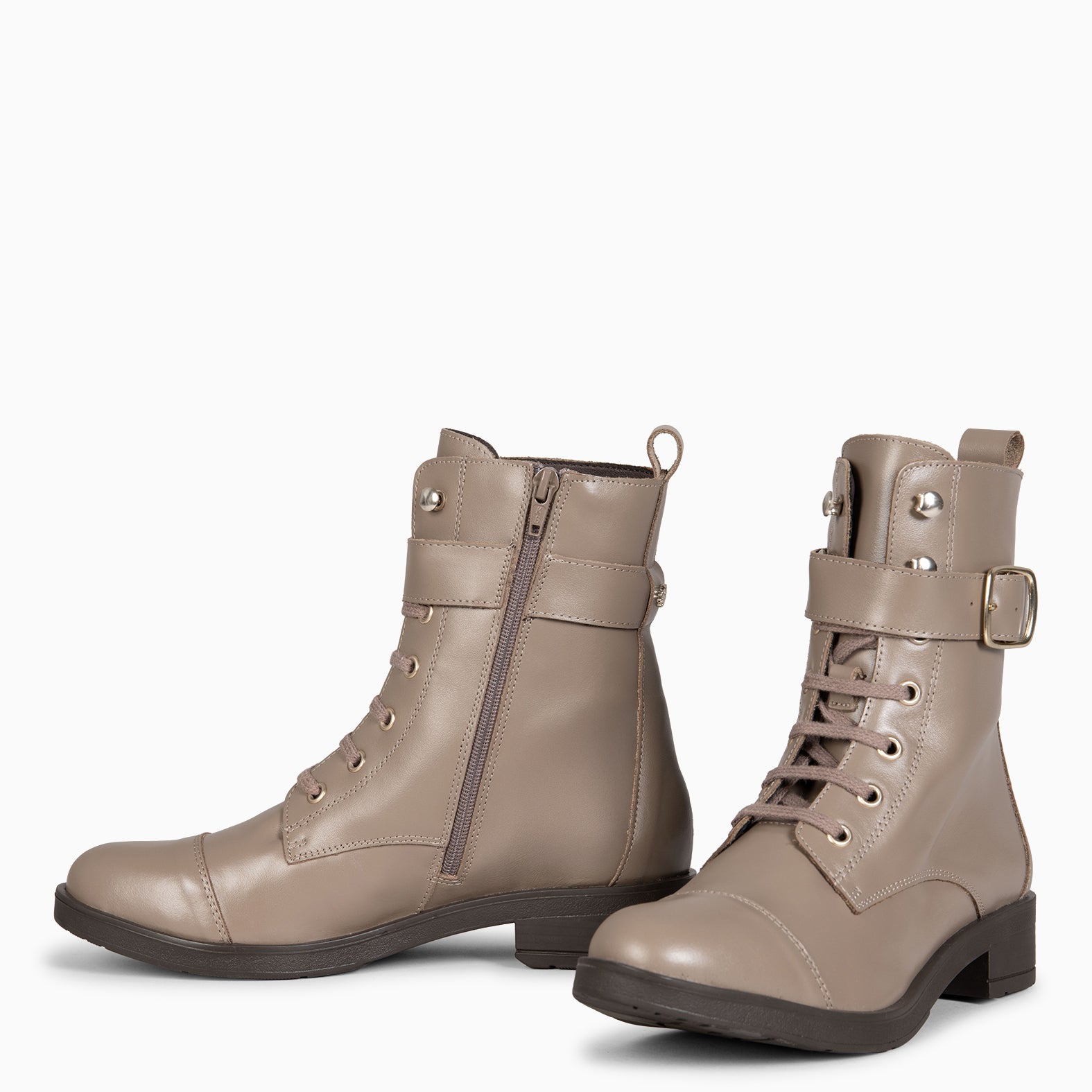 BELFAST – Botines con cordones de piel TAUPE NAPA