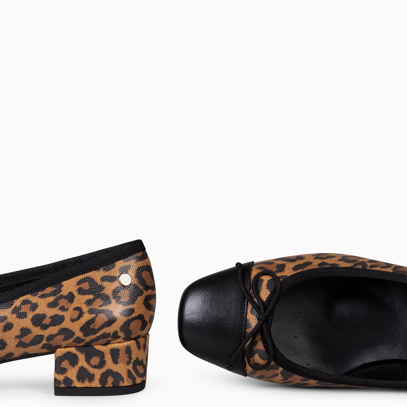 GLAMOUR – Bailarinas con tacón y puntera de napa LEOPARDO