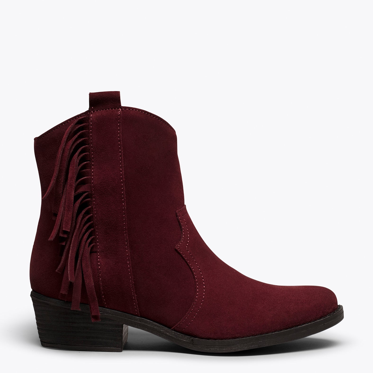 BOHO- Botín cowboy GRANATE con flecos