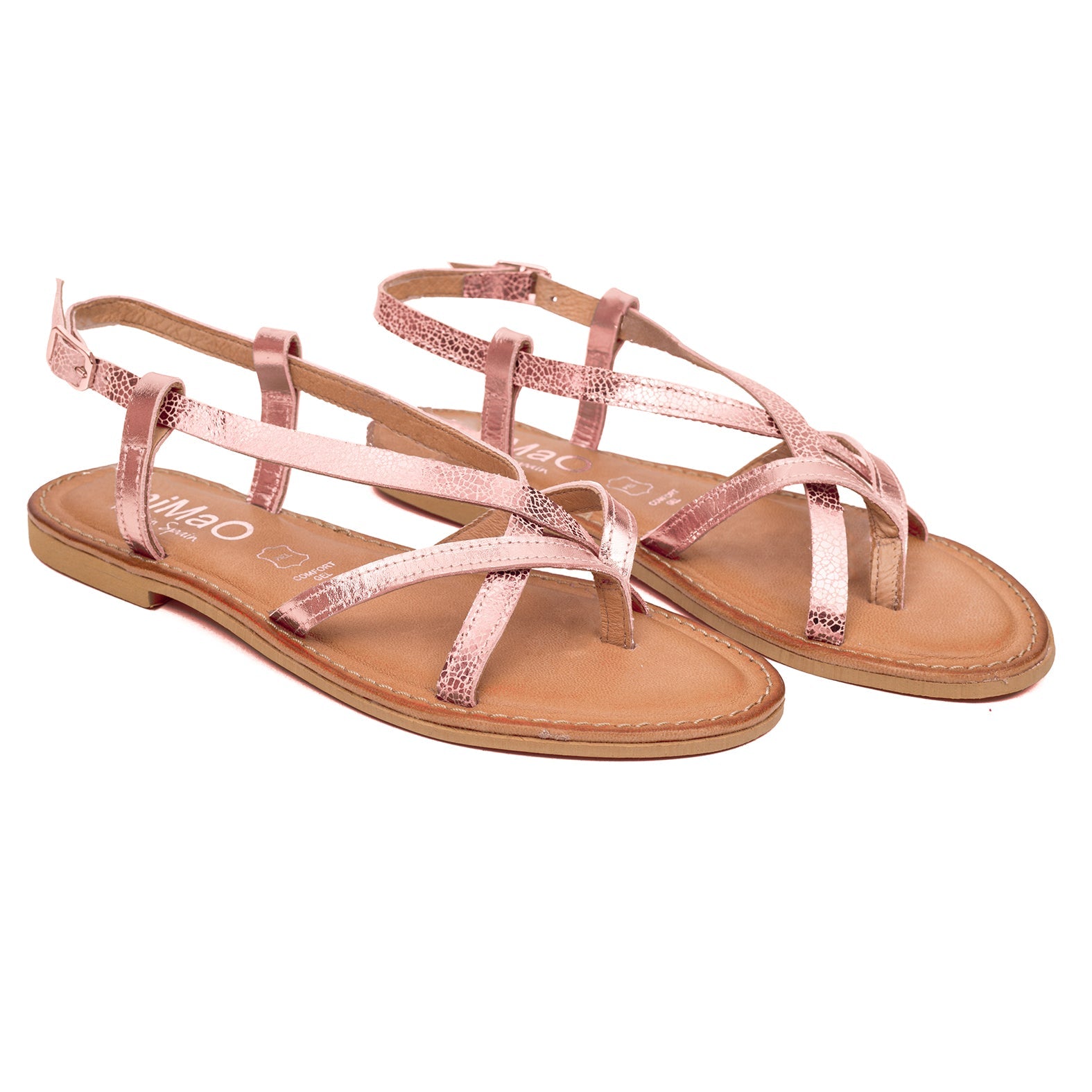 TIRAS – Sandalia plana con tiras bicolor ORO ROSA