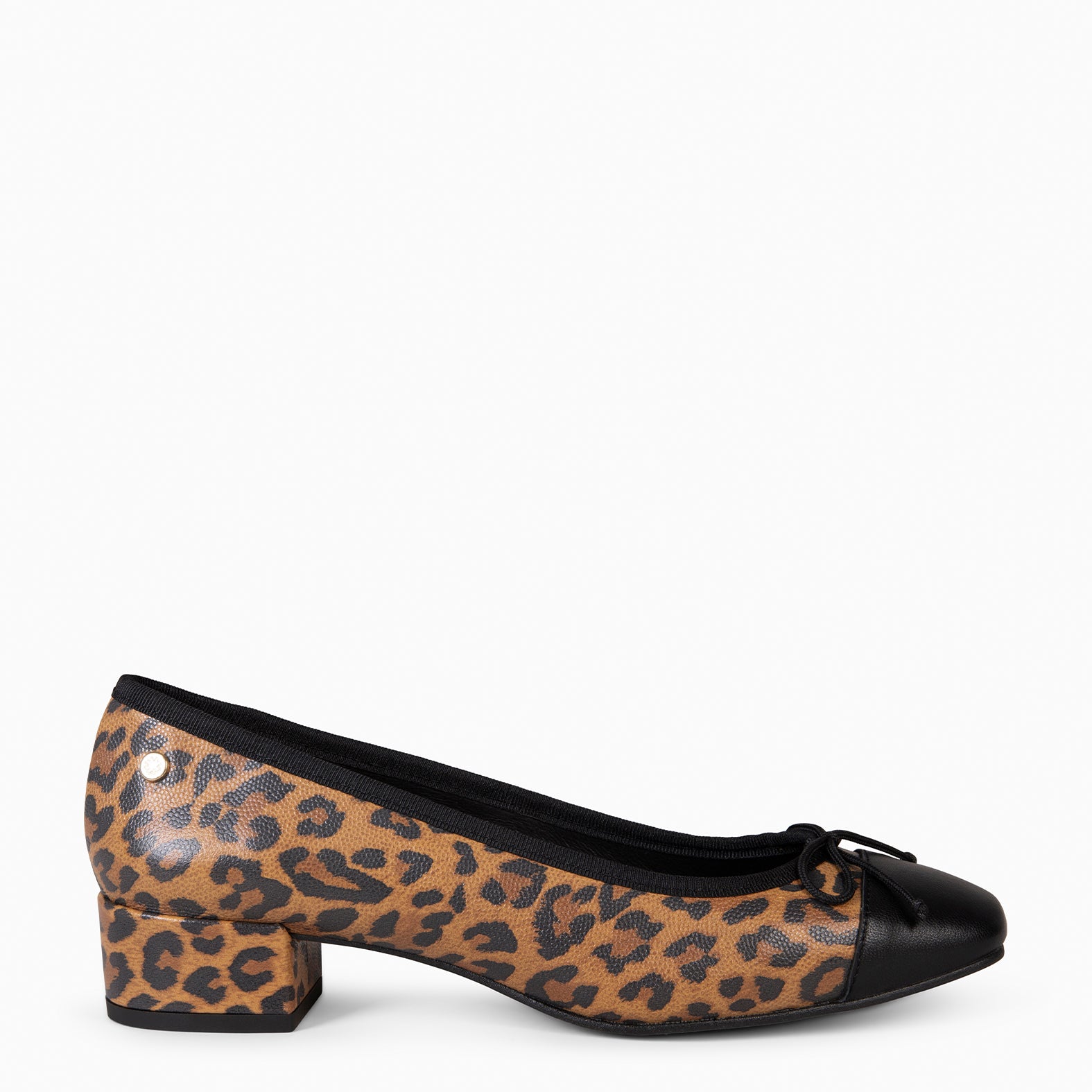 GLAMOUR – Bailarinas con tacón y puntera de napa LEOPARDO