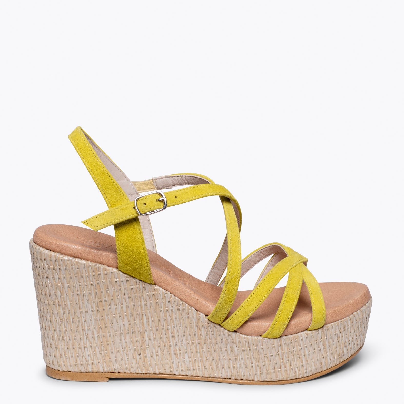 MICONOS Cuña con plataforma de rafia y tiras cruzadas LIMA
