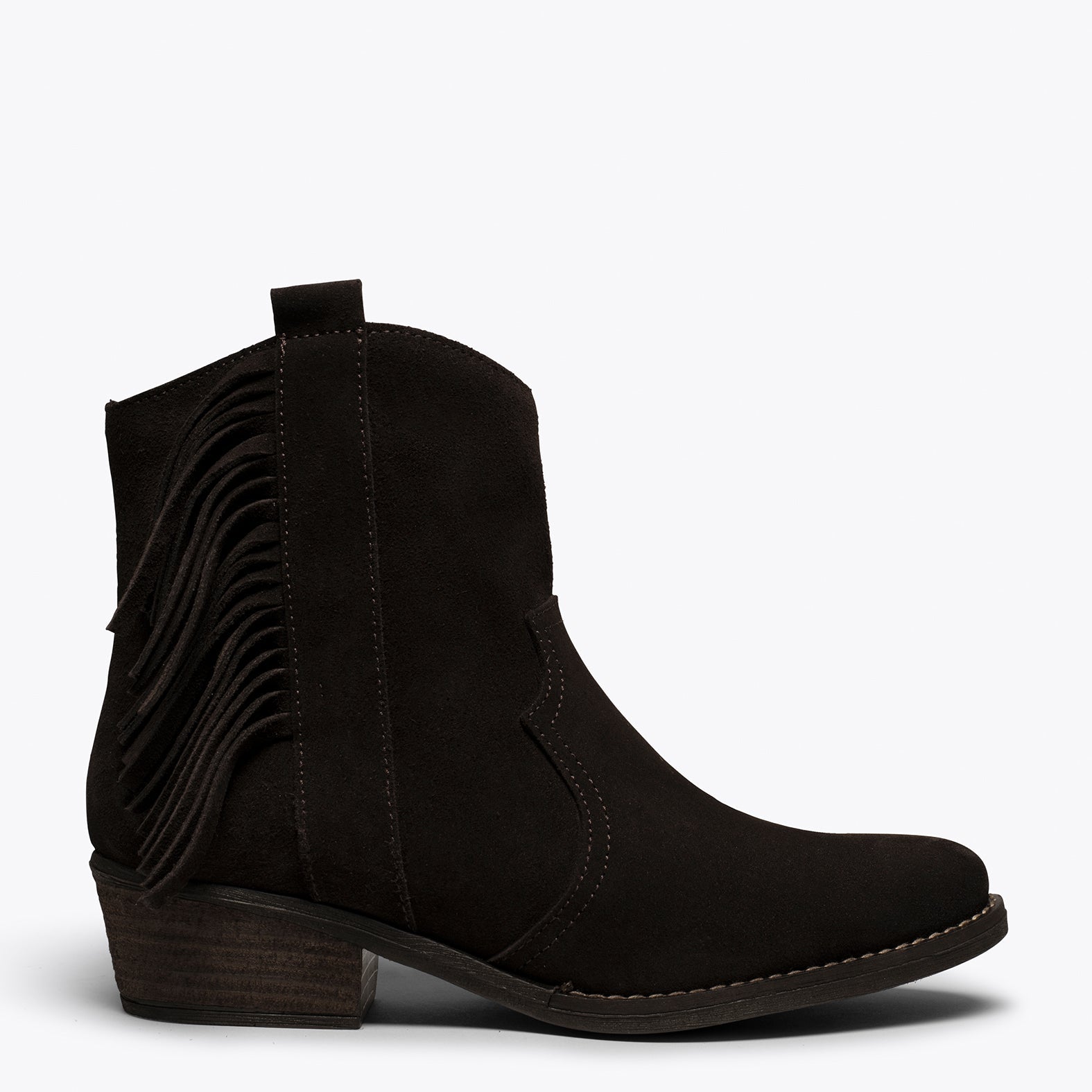 BOHO- Botín cowboy MARRÓN con flecos