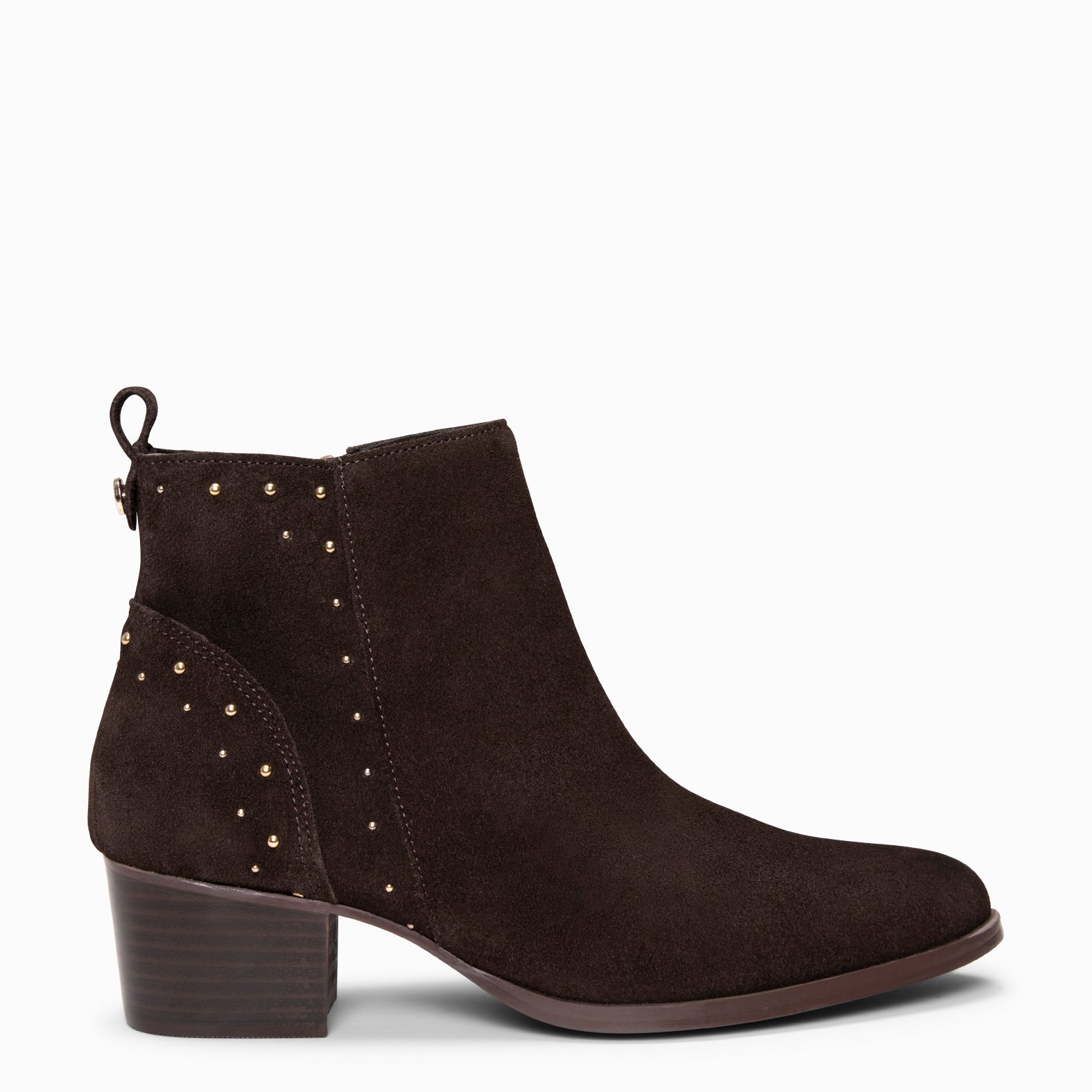 DUSTY – Botines de serraje con tachas MARRON