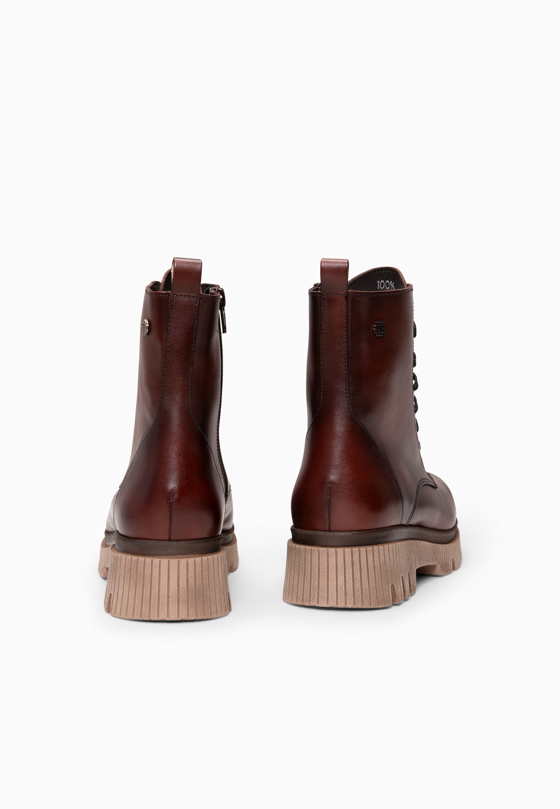 STONE - Botines militares de piel MARRON