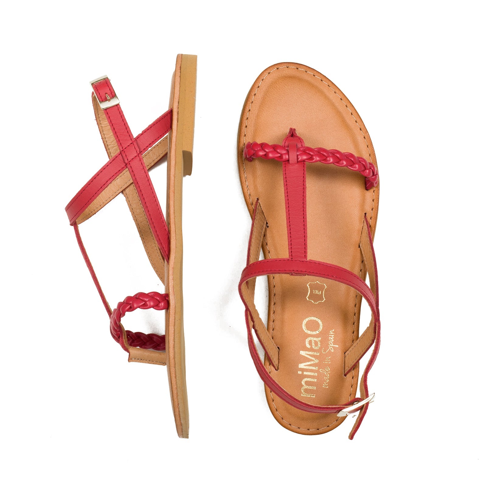 TRENZA PLANA –	Sandalia plana de tiras ROJA