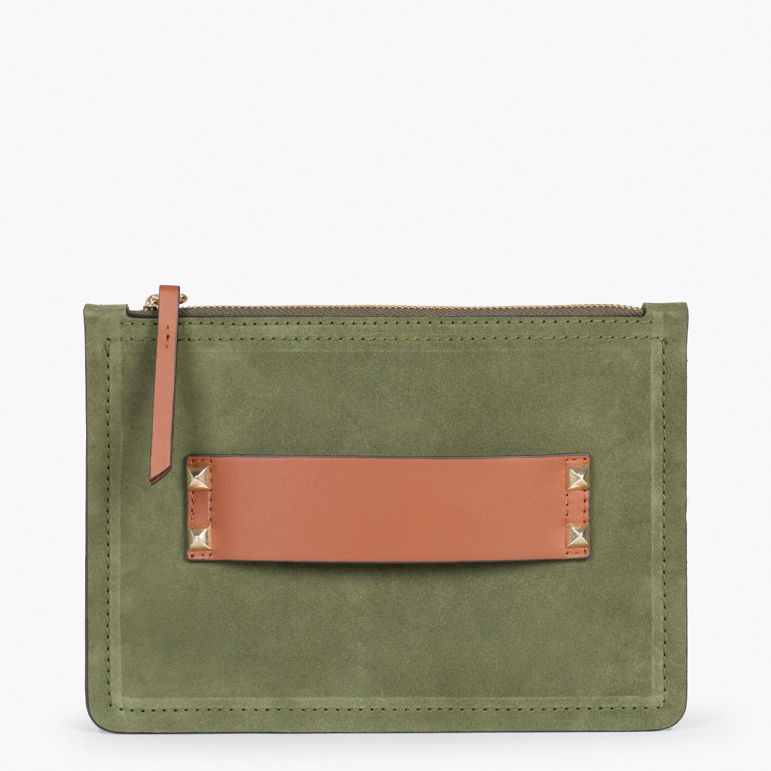 CLASSIC Bolso bandolera de piel con doble cremallera VERDE