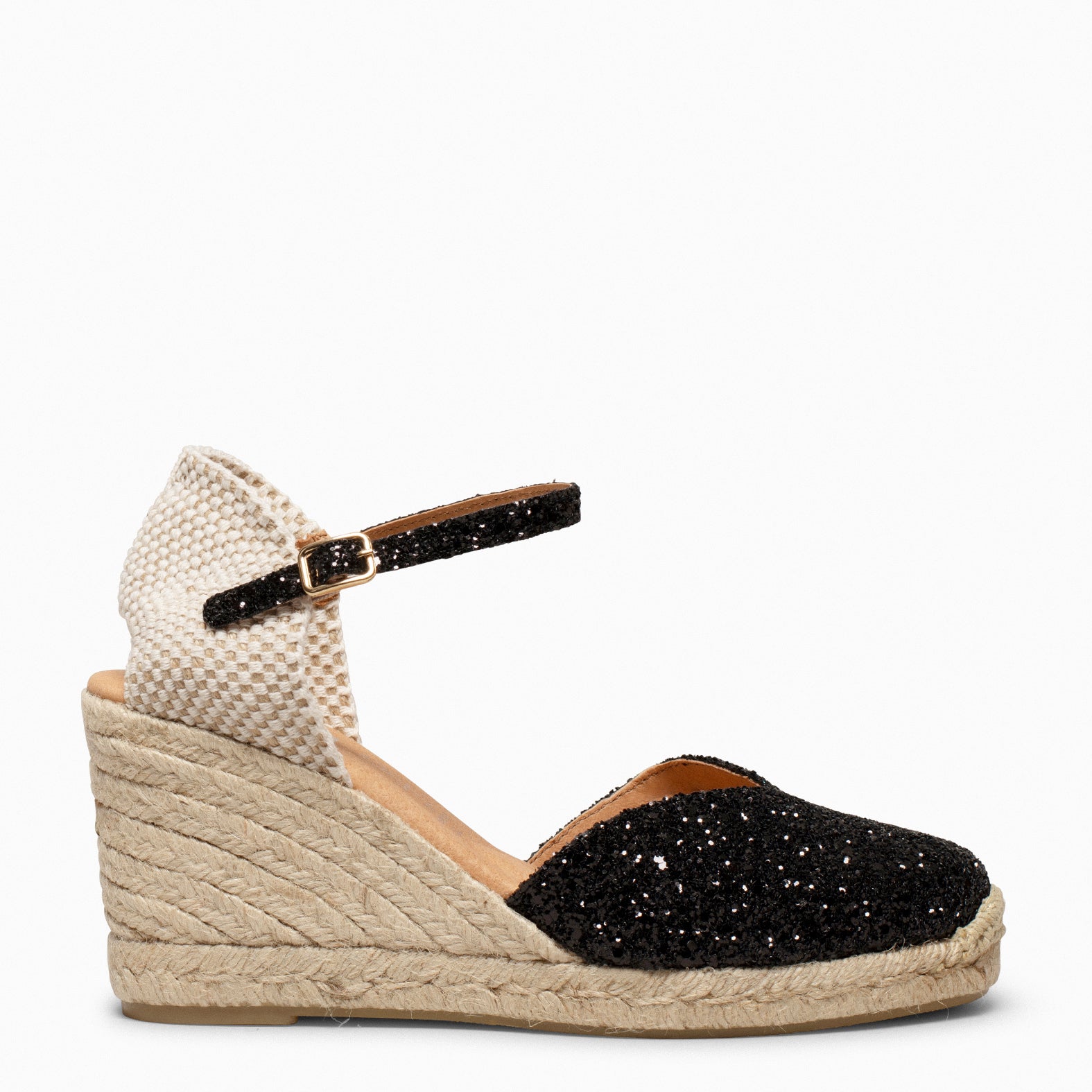 NERJA GLITTER - Cuñas altas de esparto con glitter NEGRO